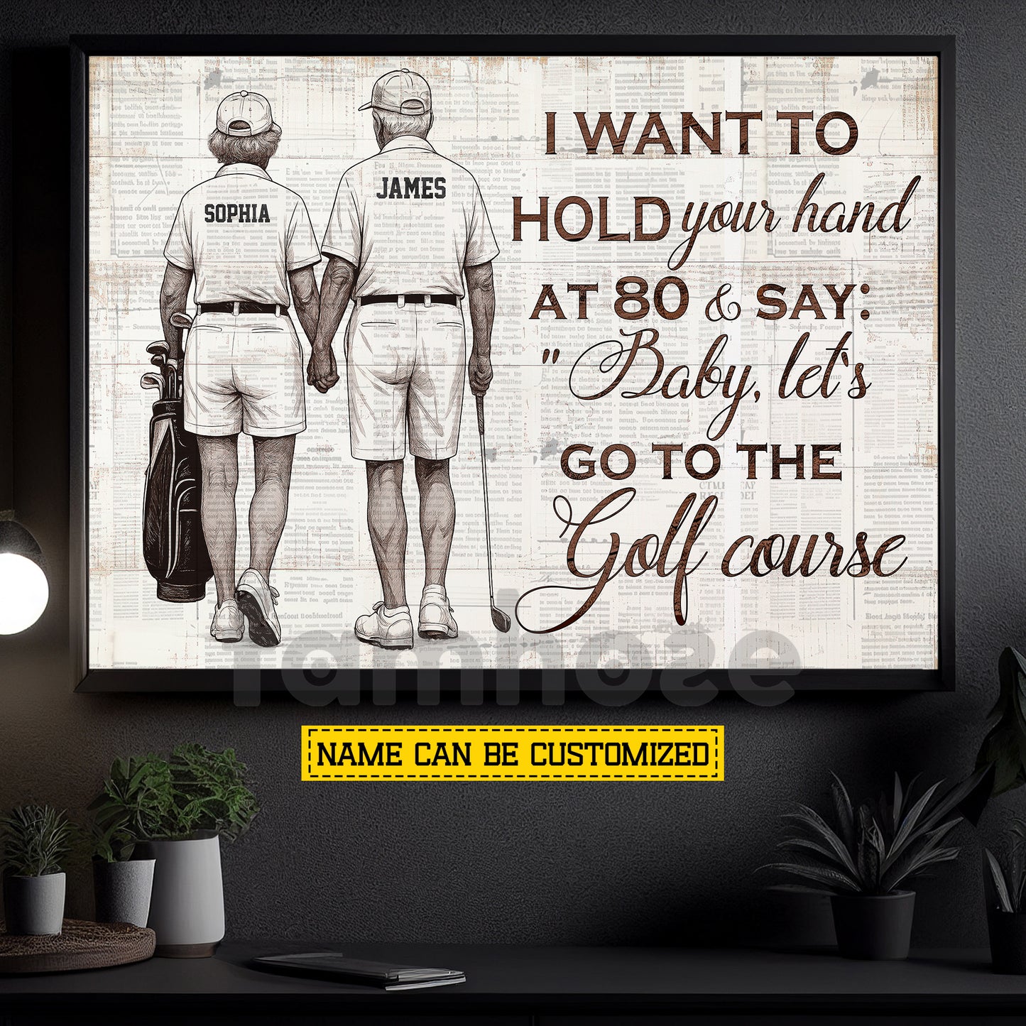 Personalized Couple Golf Canvas Painting, Baby Let's Go To The Golf Course Wall Art Decor, Poster Gift For Golf Old Couple