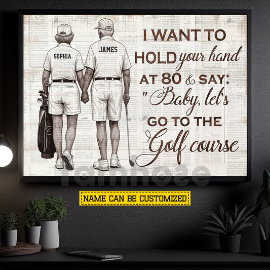 Personalized Couple Golf Canvas Painting, Baby Let's Go To The Golf Course Wall Art Decor, Poster Gift For Golf Old Couple