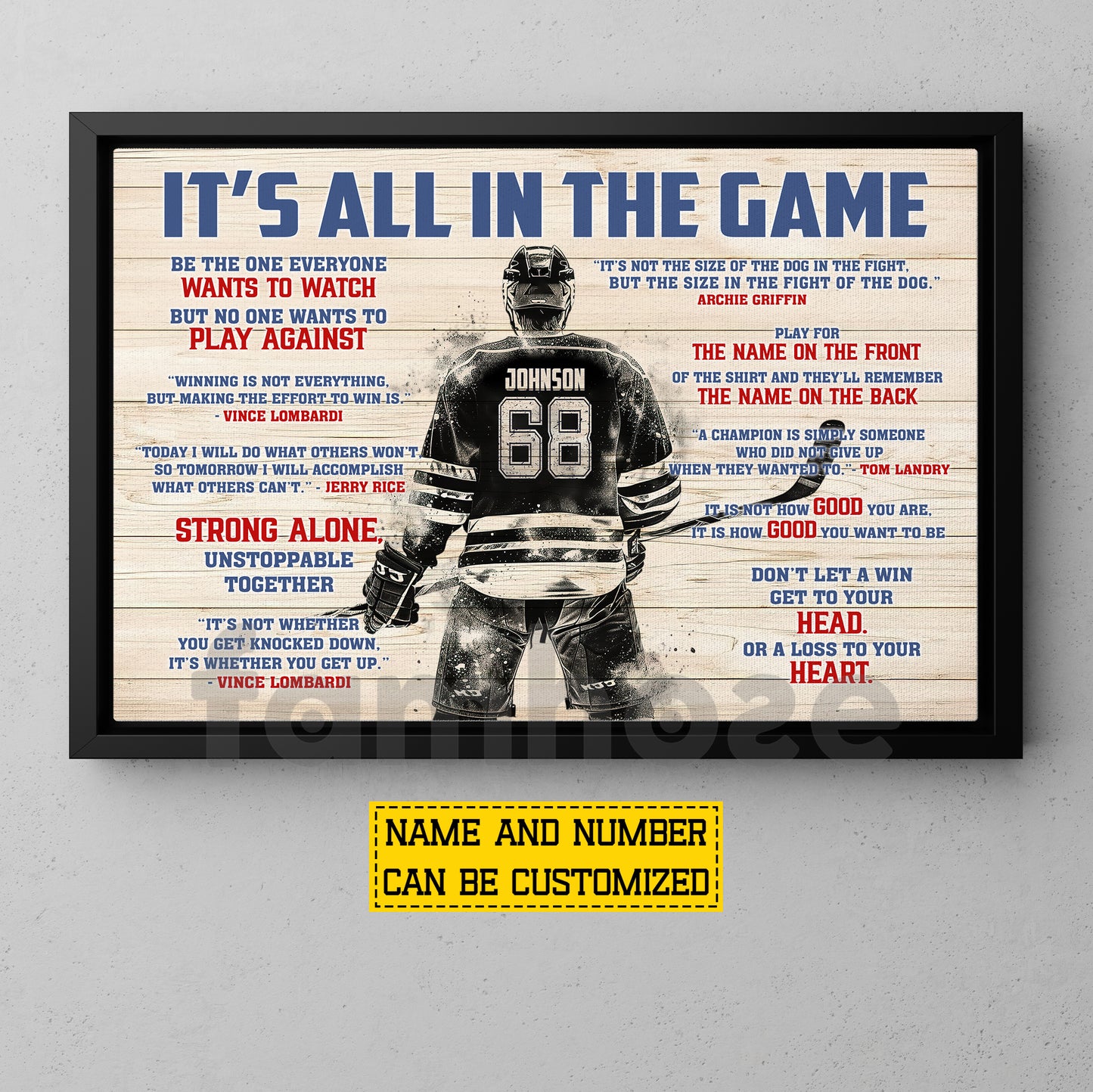 Motivational Personalized Hockey Man Canvas Painting, It's All In The Game Sport Wall Art Decor, Poster Gift For Hockey Lover