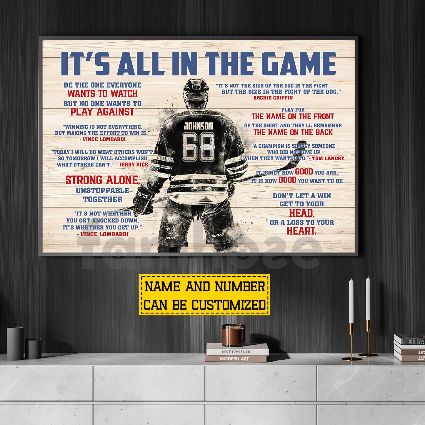 Motivational Personalized Hockey Man Canvas Painting, It's All In The Game Sport Wall Art Decor, Poster Gift For Hockey Lover