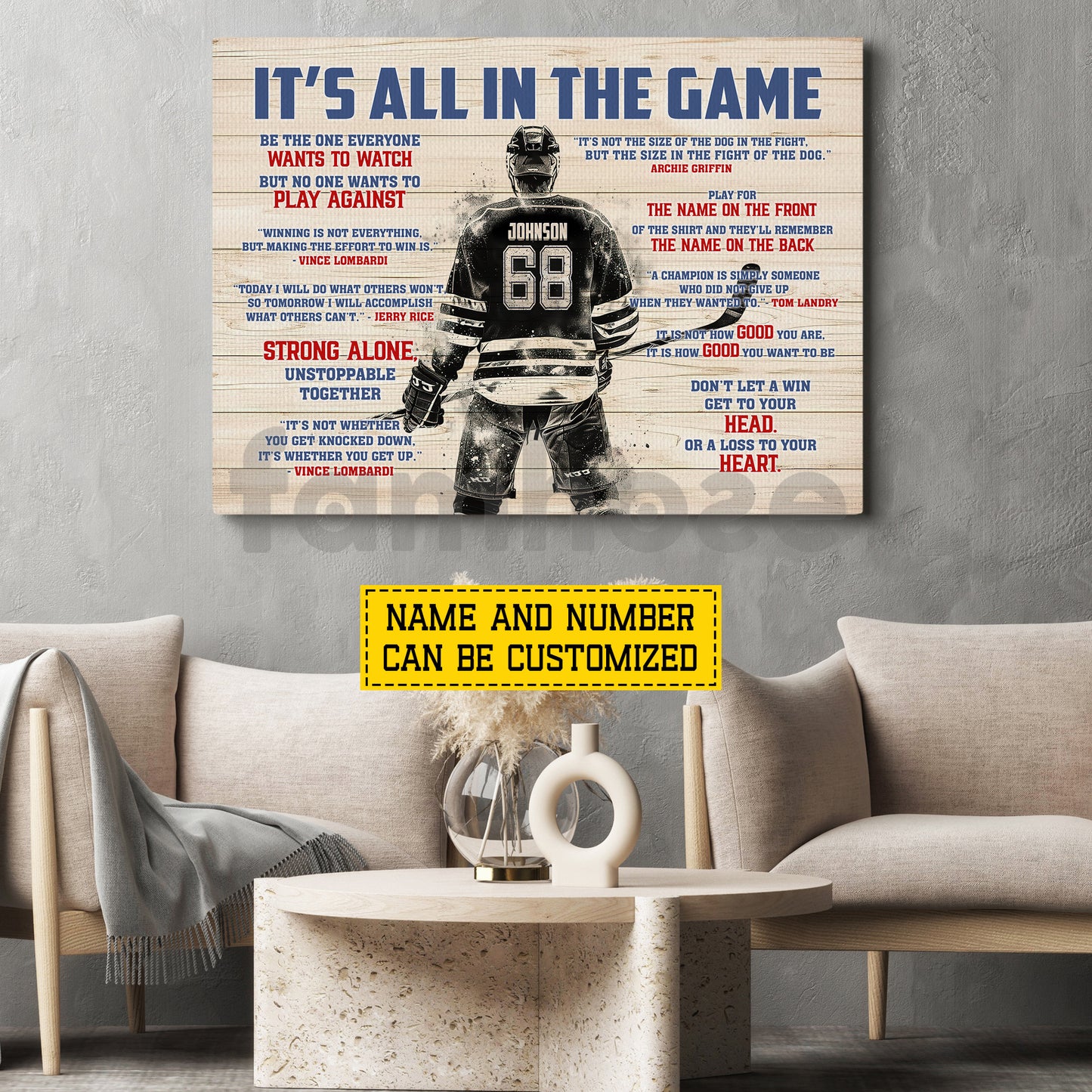 Motivational Personalized Hockey Man Canvas Painting, It's All In The Game Sport Wall Art Decor, Poster Gift For Hockey Lover