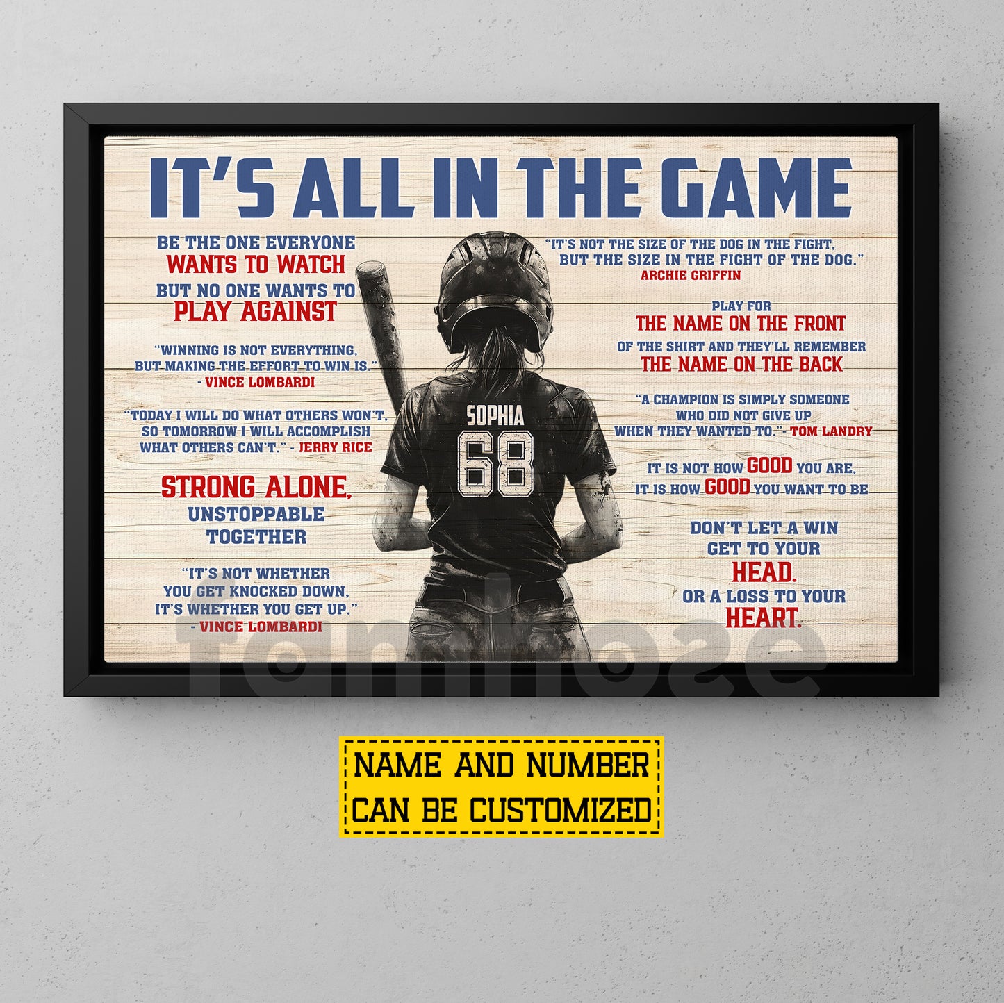 Motivational Personalized Softball Girl Canvas Painting, It's All In The Game Sport Wall Art Decor, Poster Gift For Softball Lover