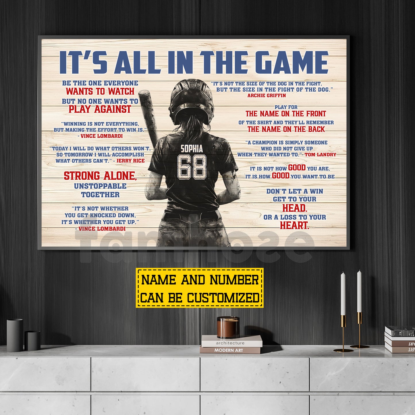 Motivational Personalized Softball Girl Canvas Painting, It's All In The Game Sport Wall Art Decor, Poster Gift For Softball Lover