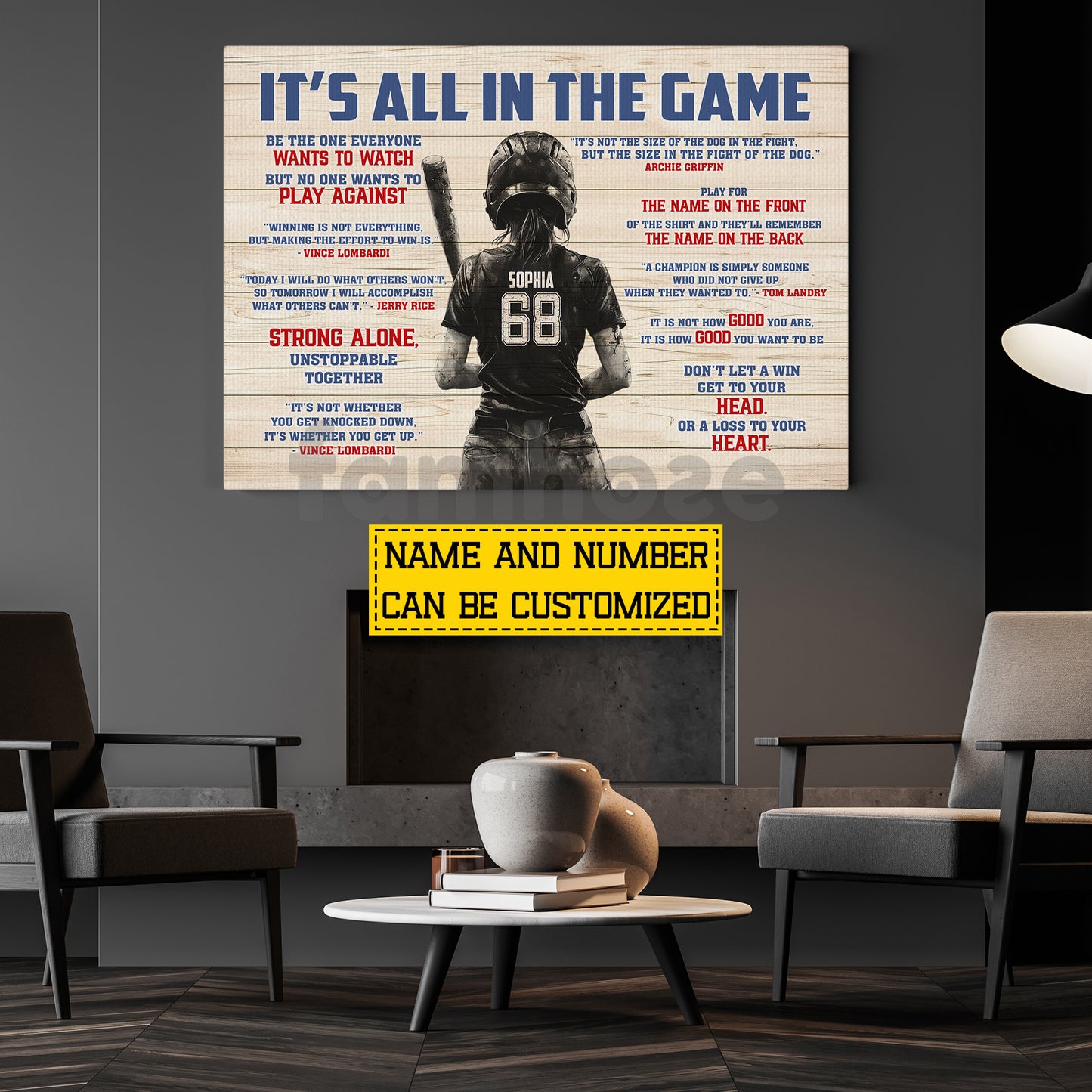 Motivational Personalized Softball Girl Canvas Painting, It's All In The Game Sport Wall Art Decor, Poster Gift For Softball Lover