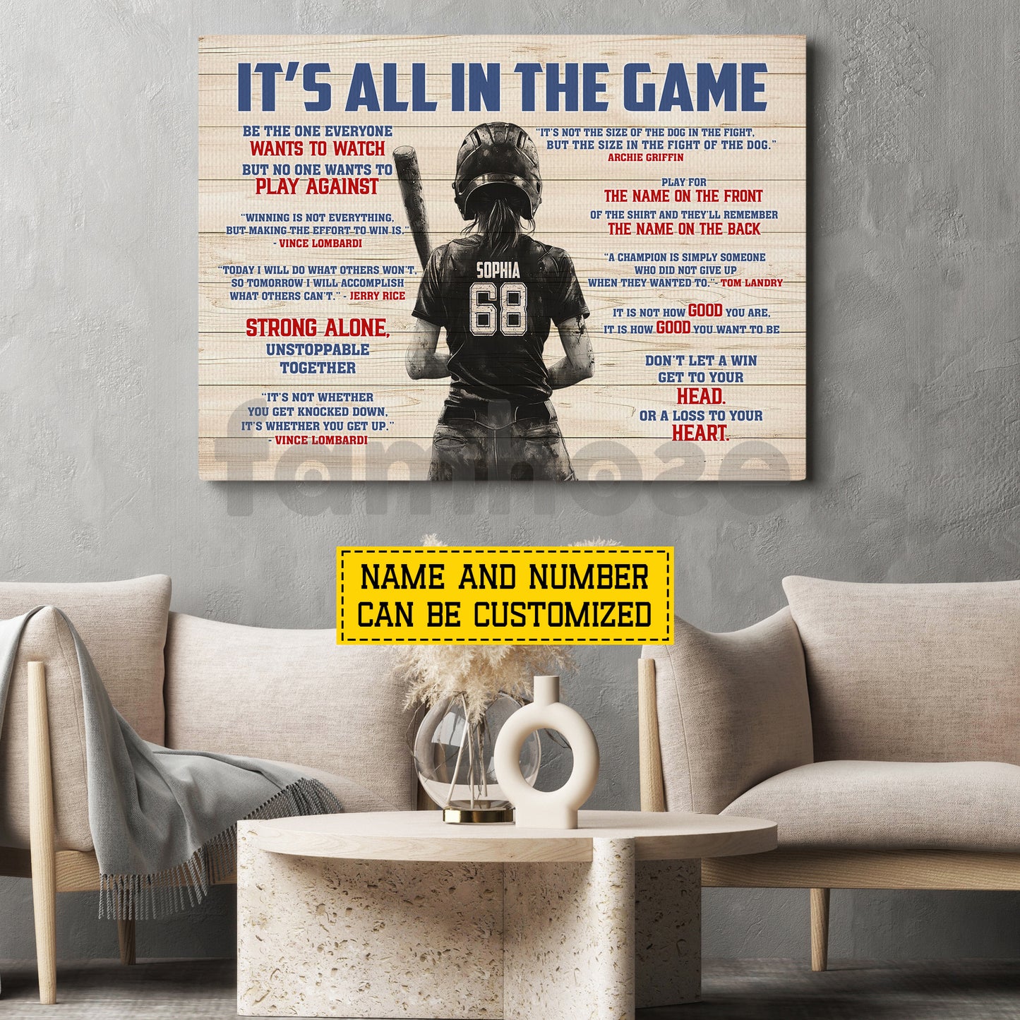 Motivational Personalized Softball Girl Canvas Painting, It's All In The Game Sport Wall Art Decor, Poster Gift For Softball Lover