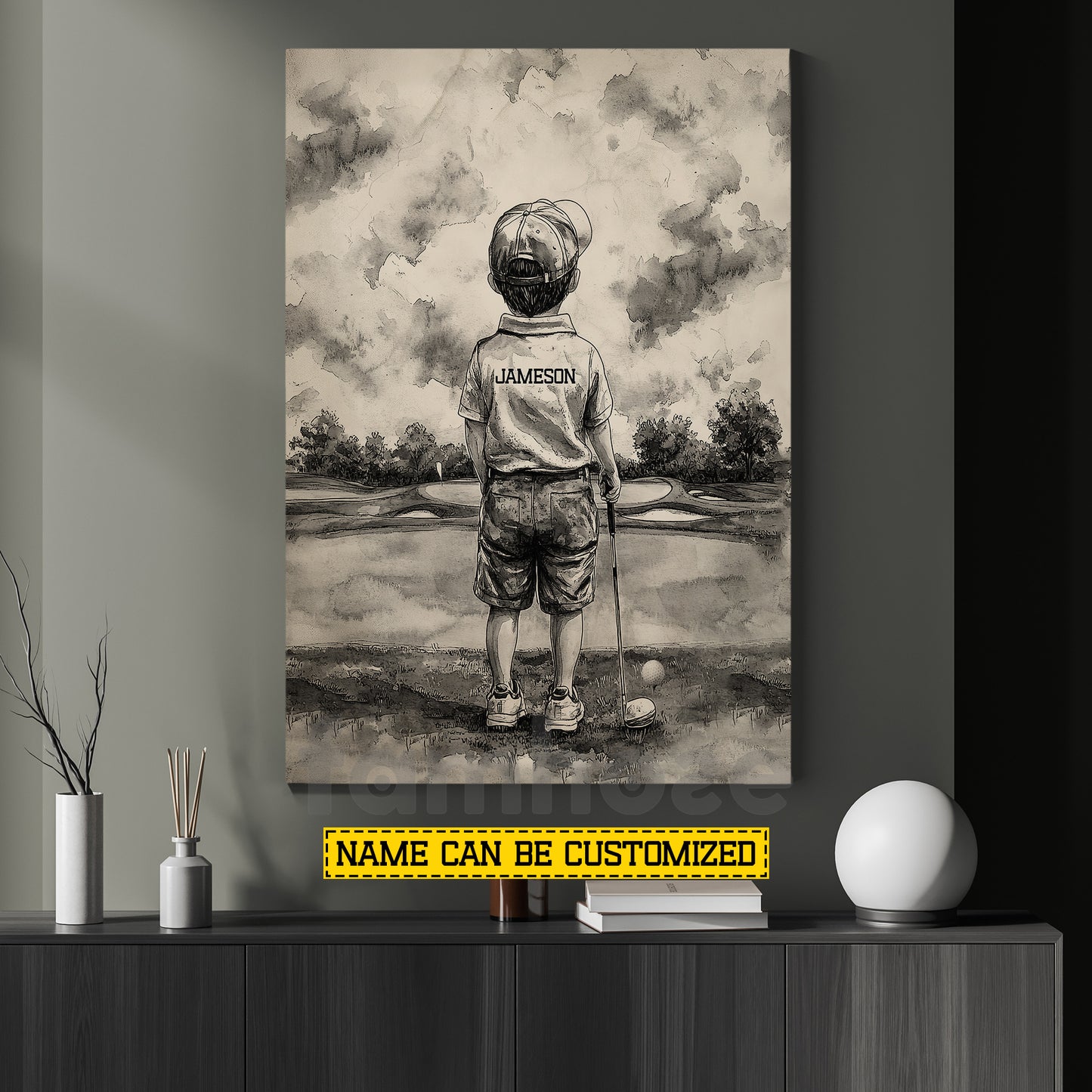 Personalized Golf Boy Kid Canvas Painting, Little Golfer, Big Dreams Sport Wall Art Decor, Poster Gift For Golf Lover