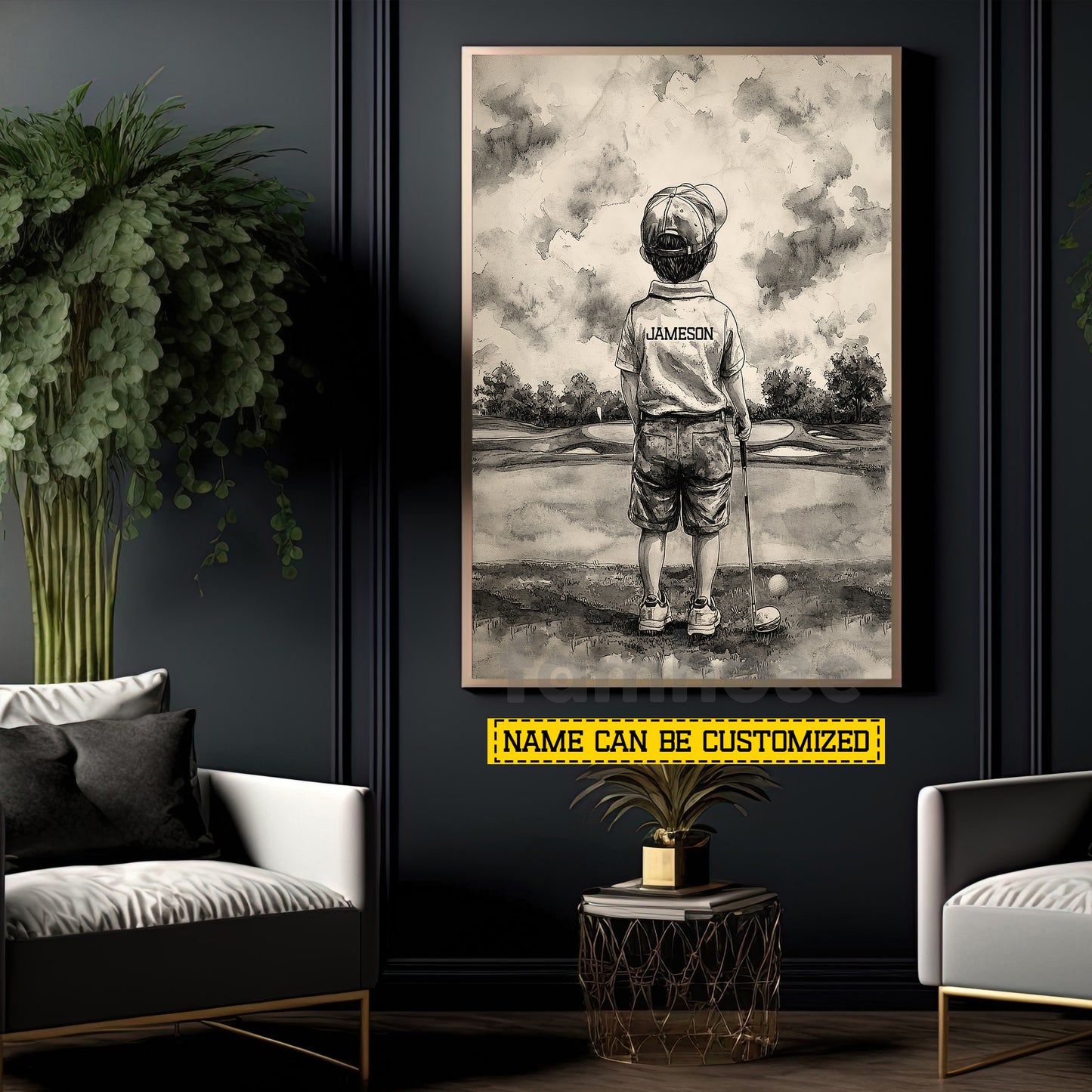 Personalized Golf Boy Kid Canvas Painting, Little Golfer, Big Dreams Sport Wall Art Decor, Poster Gift For Golf Lover