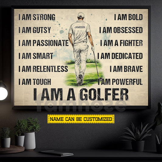 Motivational Personalized Golf Man Canvas Painting, I Am A Golfer Sport Wall Art Decor, Poster Gift For Golf Lover
