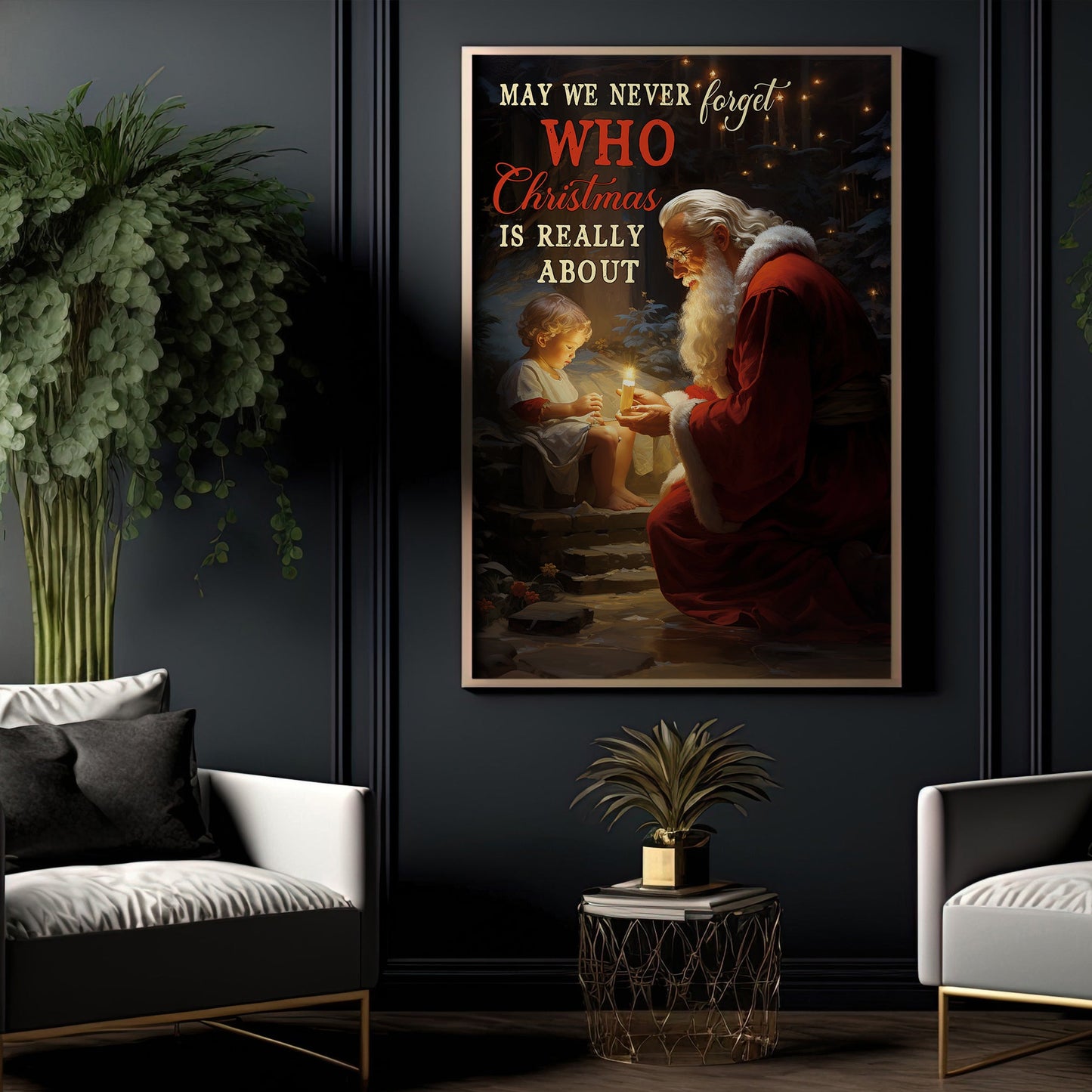 May We Never Forget WHO Christmas is Really About, Santa Claus Christmas Canvas Painting, Xmas Wall Art Decor - Christmas Poster Gift