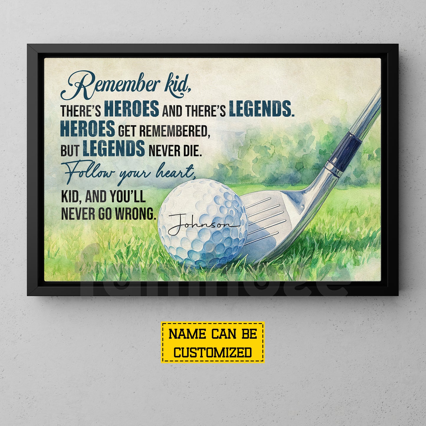 Motivational Personalized Golf Canvas Painting, Follow Your Heart Sport Wall Art Decor, Poster Gift For Golf Lover
