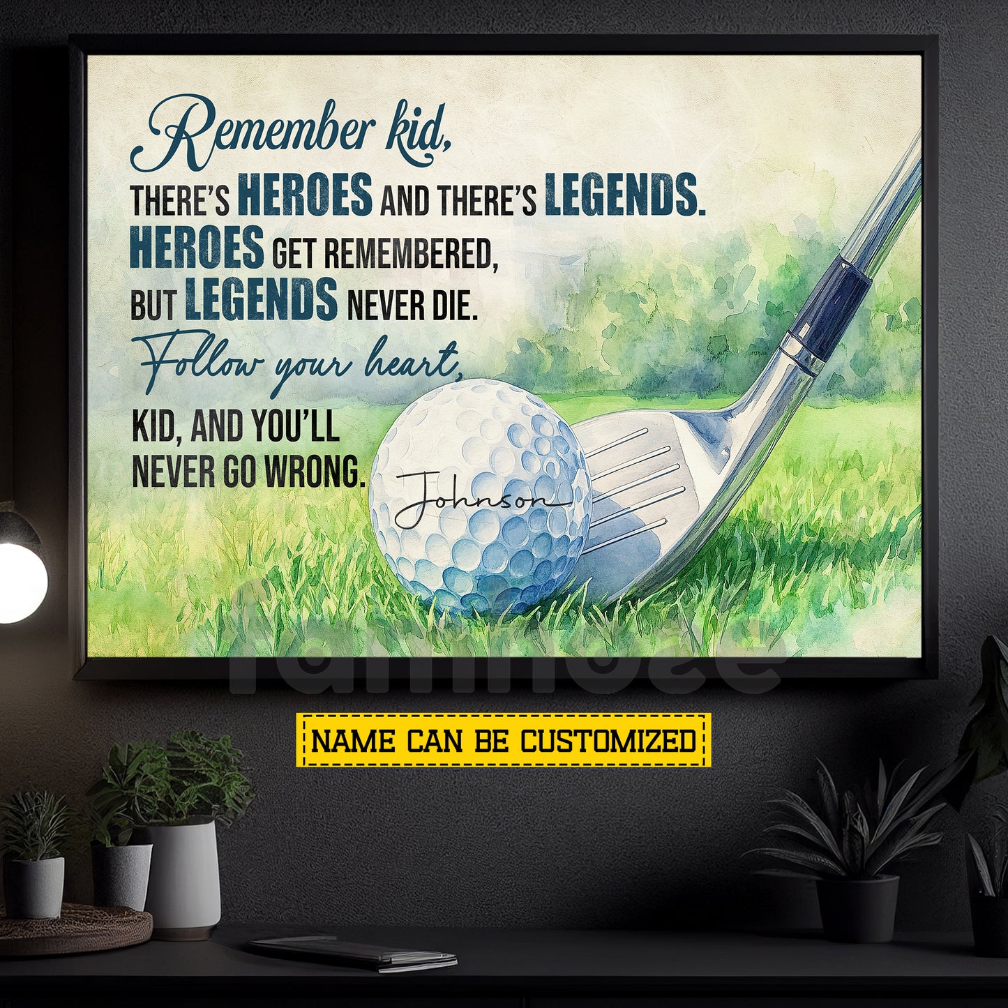 Motivational Personalized Golf Canvas Painting, Follow Your Heart Sport Wall Art Decor, Poster Gift For Golf Lover