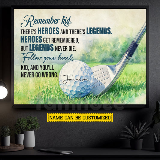 Motivational Personalized Golf Canvas Painting, Follow Your Heart Sport Wall Art Decor, Poster Gift For Golf Lover