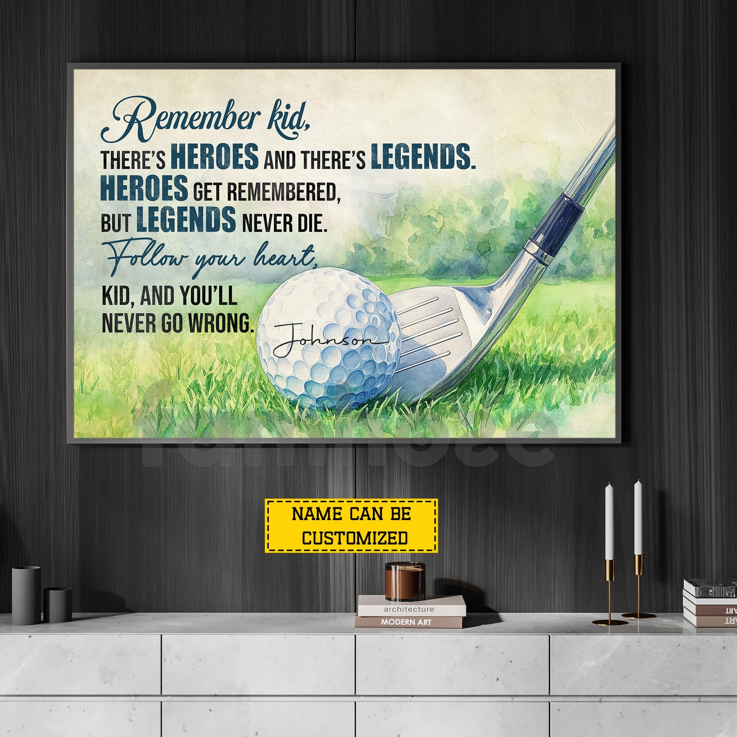 Motivational Personalized Golf Canvas Painting, Follow Your Heart Sport Wall Art Decor, Poster Gift For Golf Lover