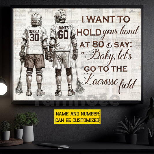 Personalized Couple Lacrosse Canvas Painting, Baby Let's Go To The Lacrosse Field Wall Art Decor, Poster Gift For Lacrosse Lover