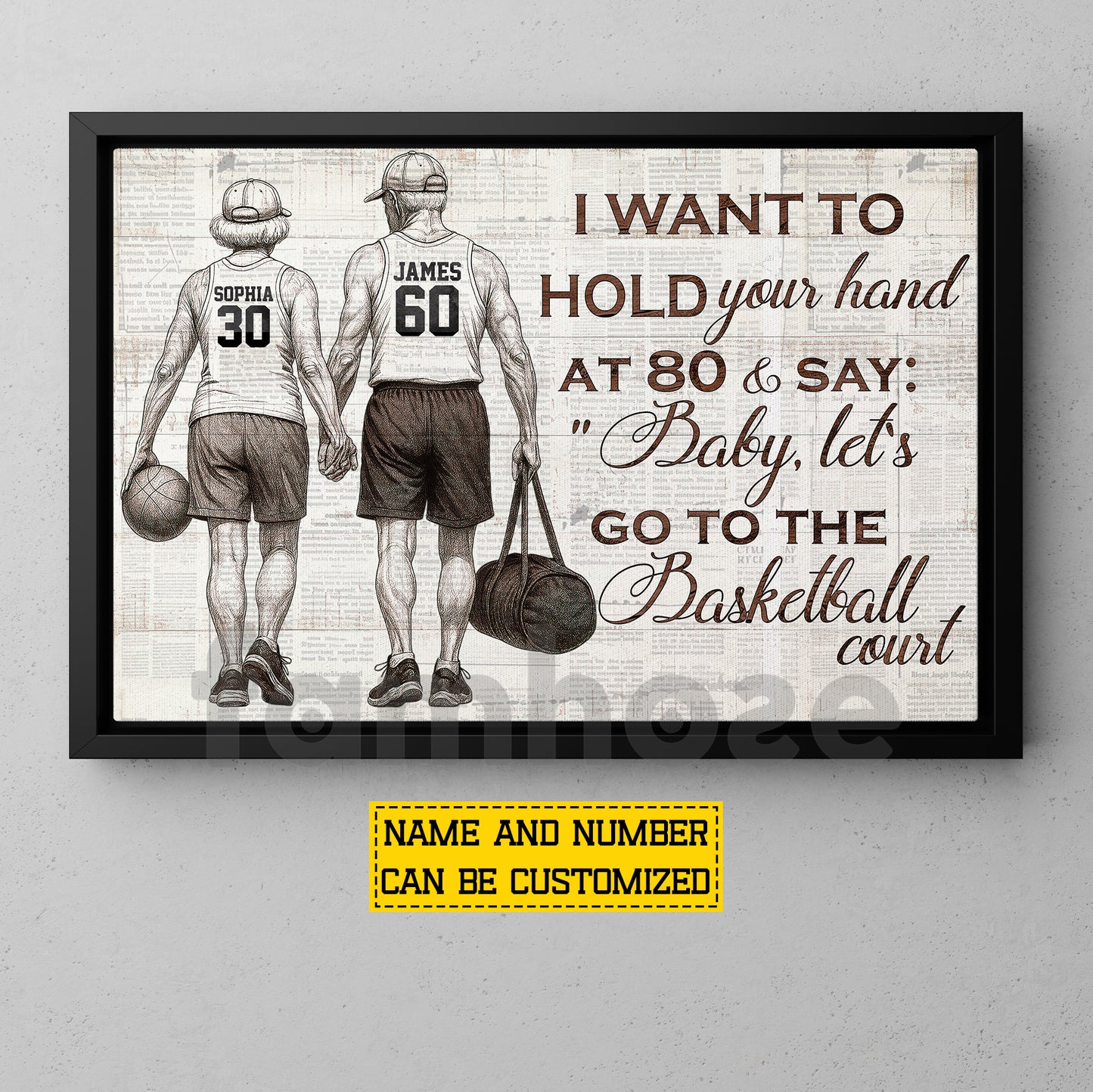 Personalized Couple Basketball Canvas Painting, Let’s Go To The Basketball Court Sport Wall Art Decor, Poster Gift For Basketball Couple