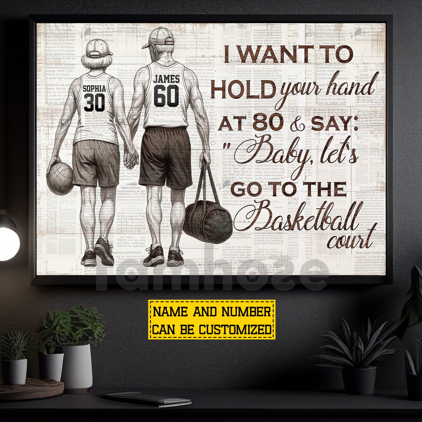 Personalized Couple Basketball Canvas Painting, Let’s Go To The Basketball Court Sport Wall Art Decor, Poster Gift For Basketball Couple
