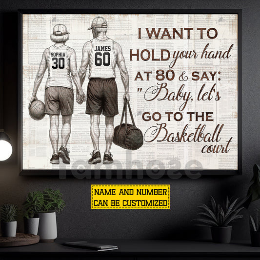 Personalized Couple Basketball Canvas Painting, Let’s Go To The Basketball Court Sport Wall Art Decor, Poster Gift For Basketball Couple