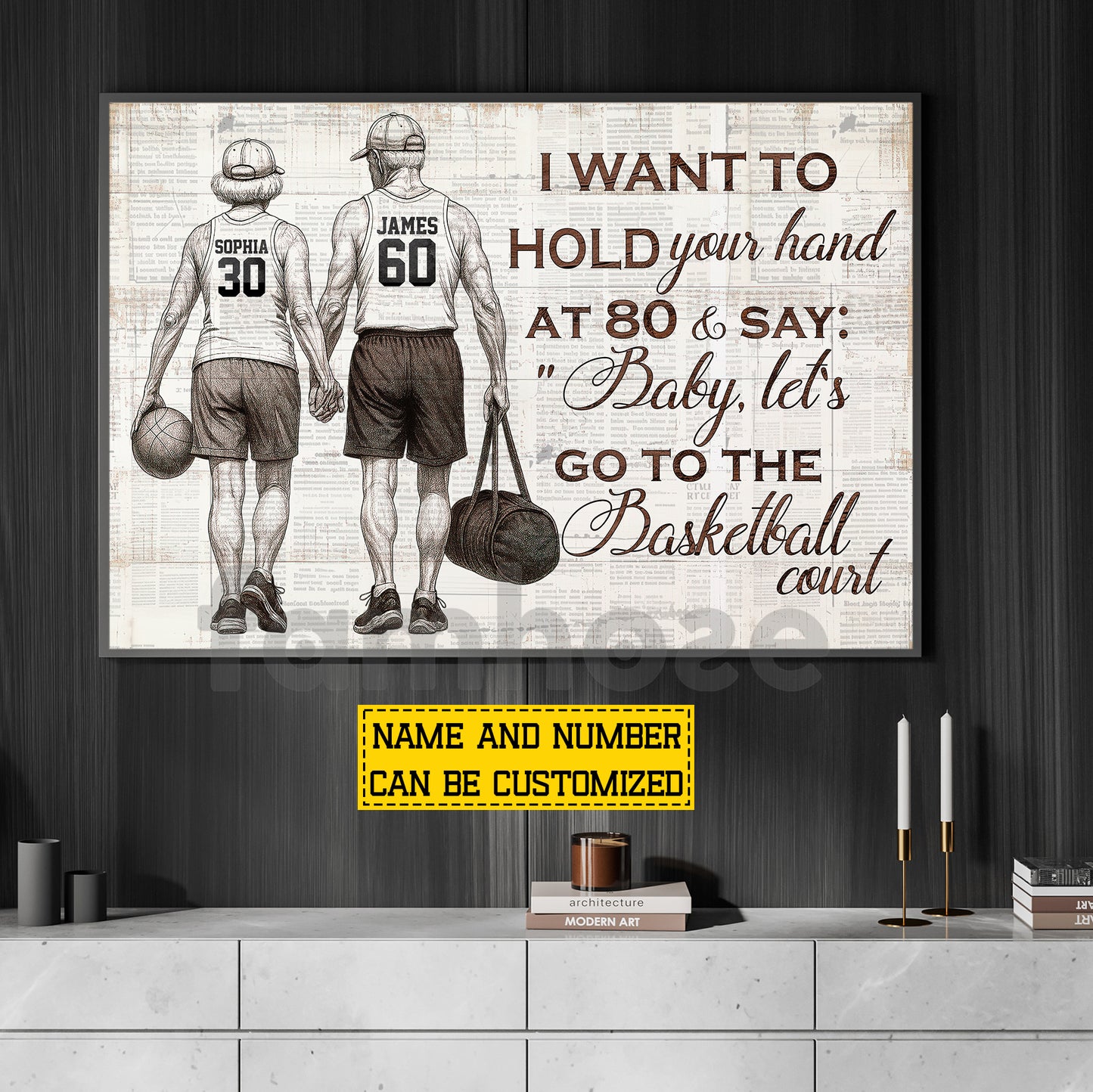 Personalized Couple Basketball Canvas Painting, Let’s Go To The Basketball Court Sport Wall Art Decor, Poster Gift For Basketball Couple