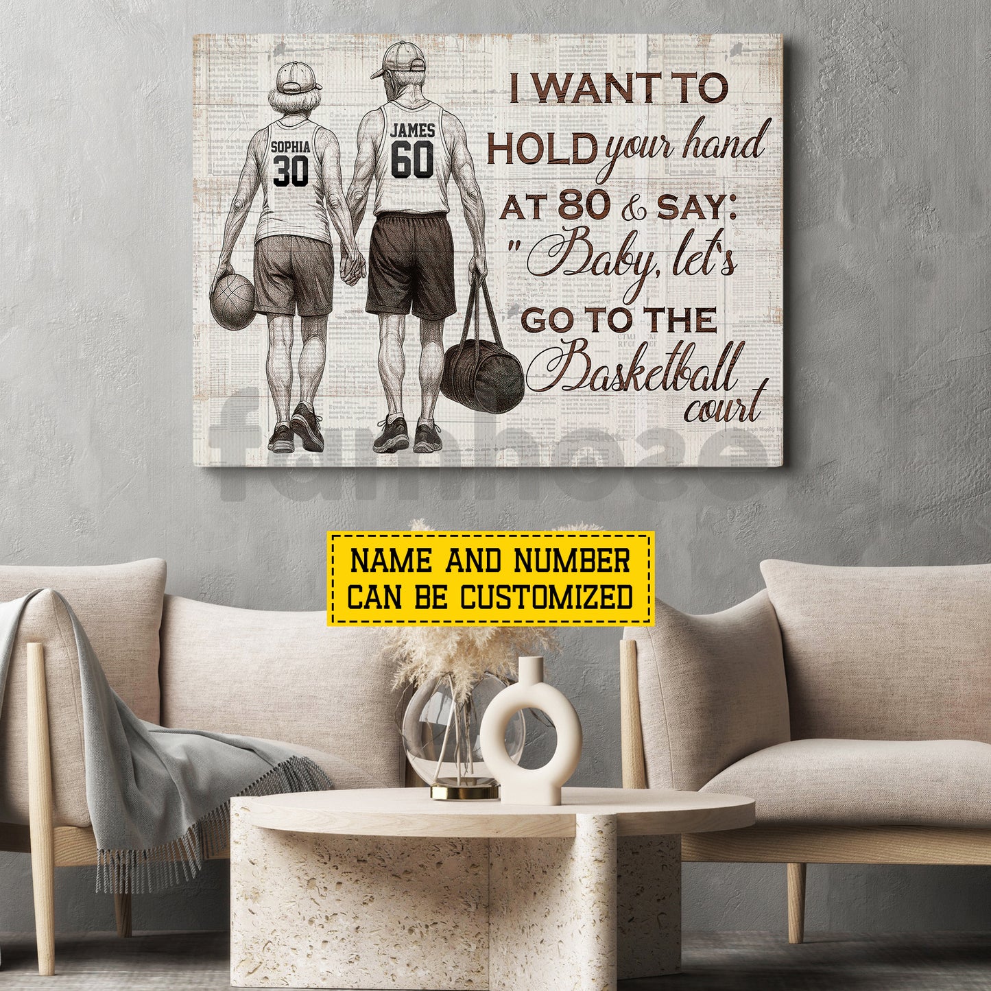 Personalized Couple Basketball Canvas Painting, Let’s Go To The Basketball Court Sport Wall Art Decor, Poster Gift For Basketball Couple