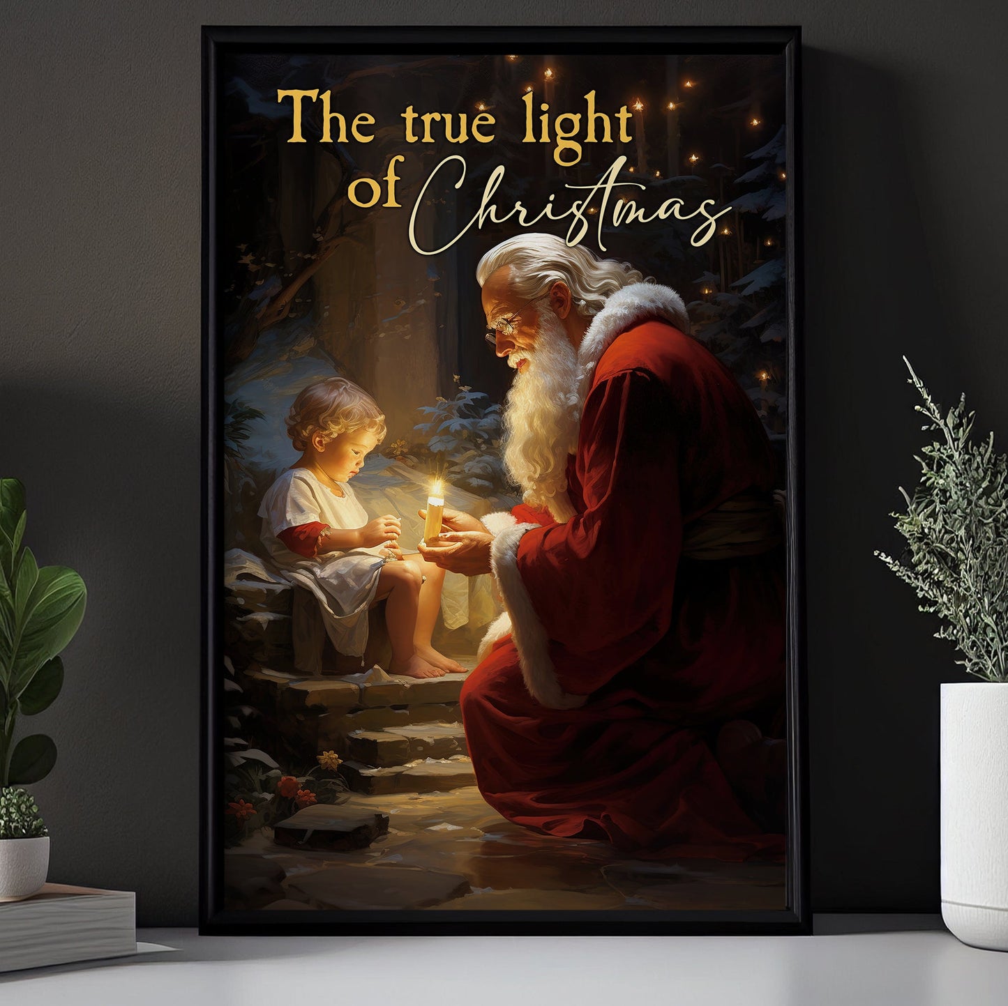 The True Light Of Christmas Santa With Younger Kid, Santa Xmas Canvas Painting, Xmas Wall Art Decor - Christmas Poster Gift