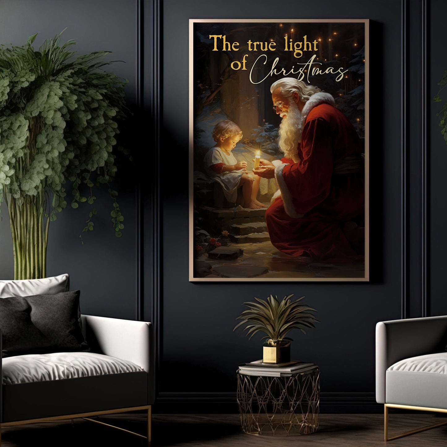 The True Light Of Christmas Santa With Younger Kid, Santa Xmas Canvas Painting, Xmas Wall Art Decor - Christmas Poster Gift