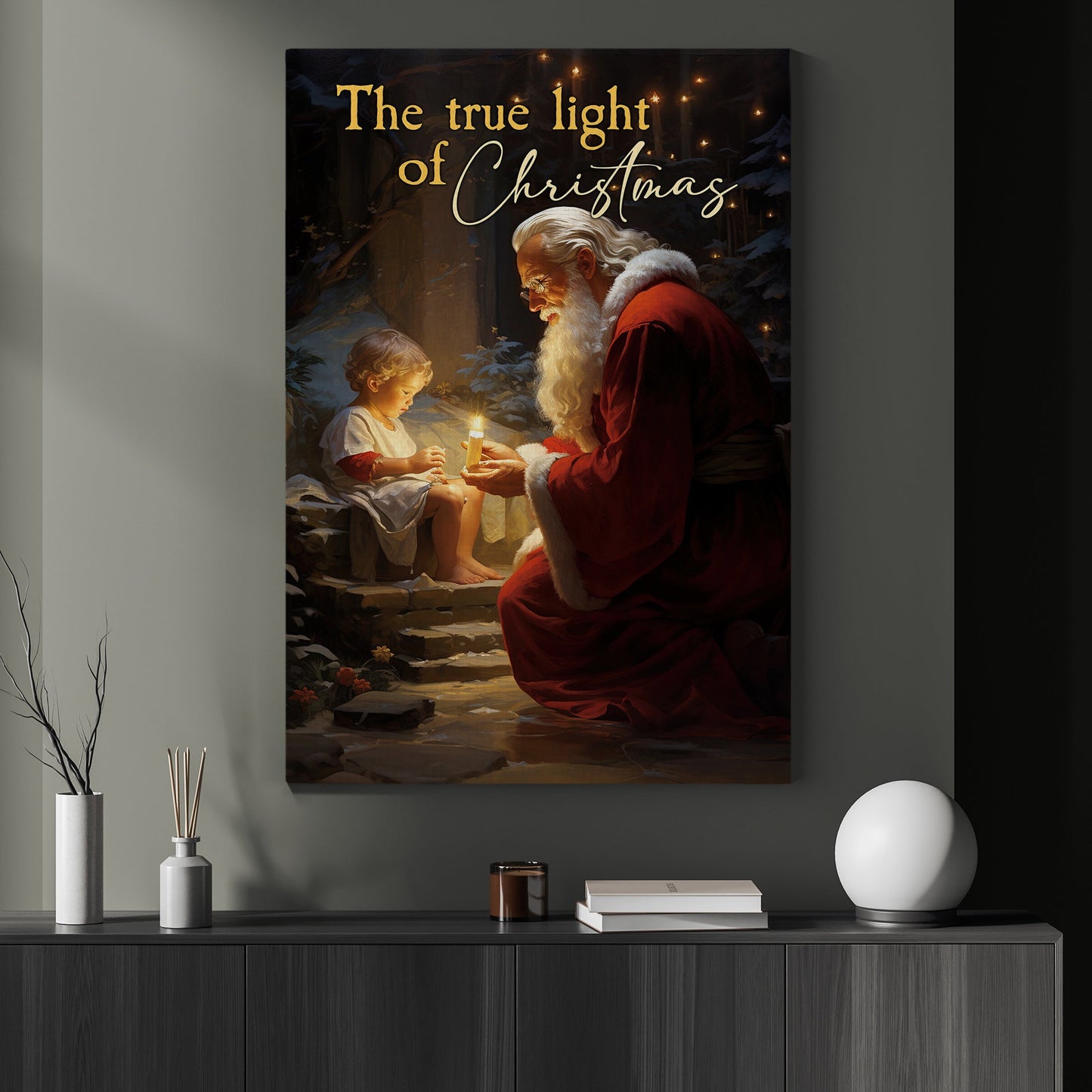 The True Light Of Christmas Santa With Younger Kid, Santa Xmas Canvas Painting, Xmas Wall Art Decor - Christmas Poster Gift