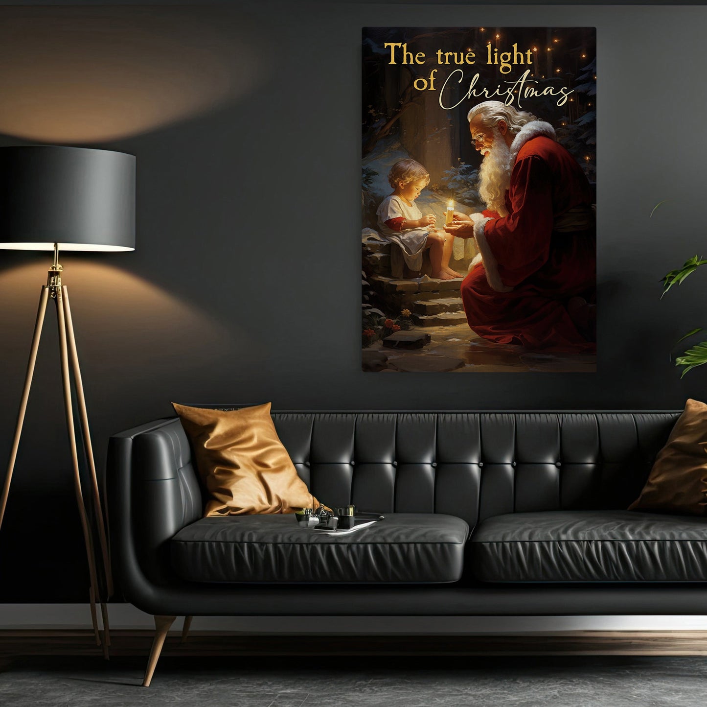 The True Light Of Christmas Santa With Younger Kid, Santa Xmas Canvas Painting, Xmas Wall Art Decor - Christmas Poster Gift