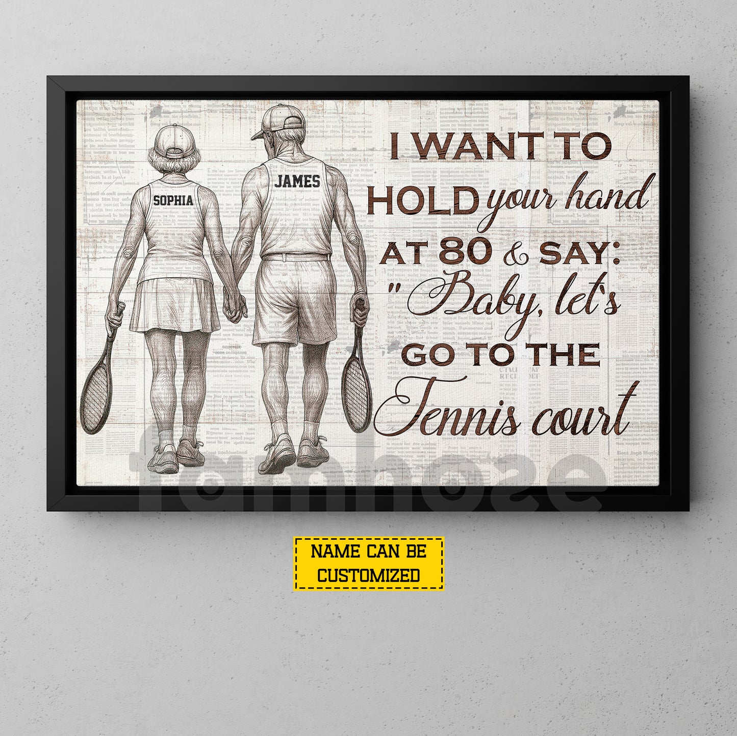 Personalized Couple Tennis Canvas Painting, Let’s Go To The Tennis Court Sport Wall Art Decor, Poster Gift For Tennis Couple