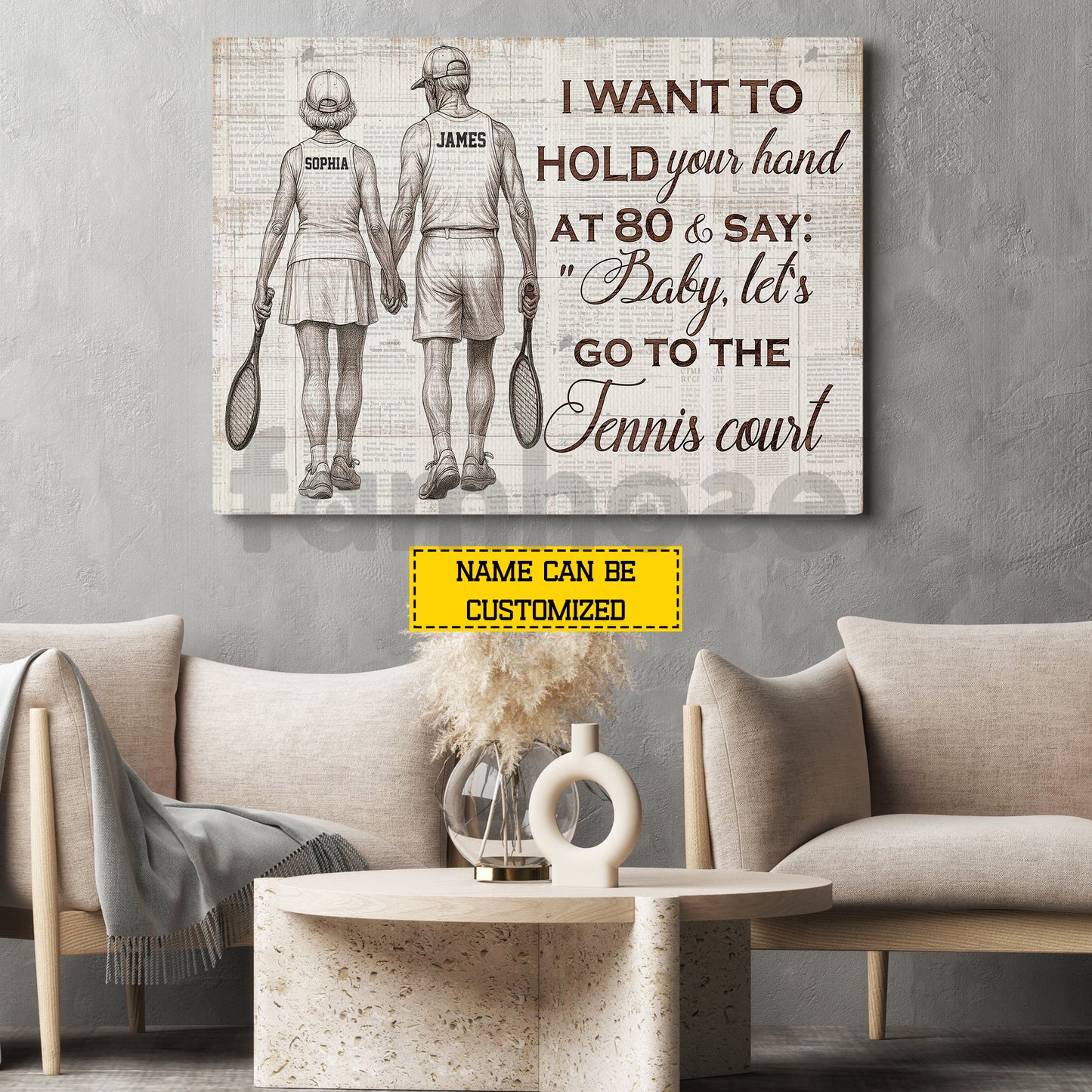 Personalized Couple Tennis Canvas Painting, Let’s Go To The Tennis Court Sport Wall Art Decor, Poster Gift For Tennis Couple