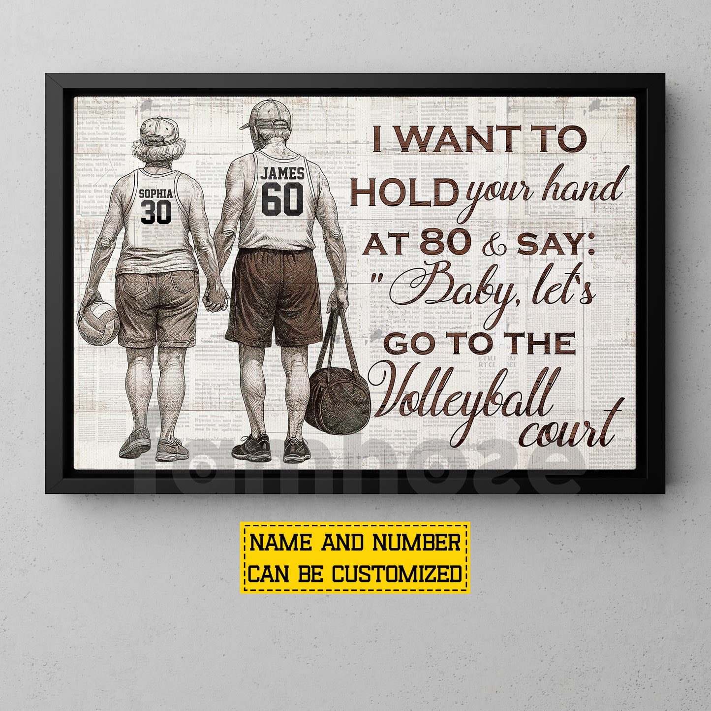 Personalized Couple Volleyball Canvas Painting, I Want To Hold Your Hand Sport Wall Art Decor, Poster Gift For Volleyball Couple