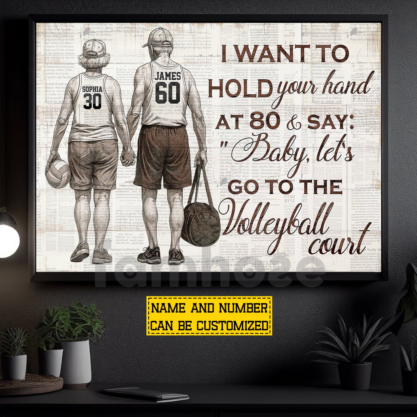 Personalized Couple Volleyball Canvas Painting, I Want To Hold Your Hand Sport Wall Art Decor, Poster Gift For Volleyball Couple