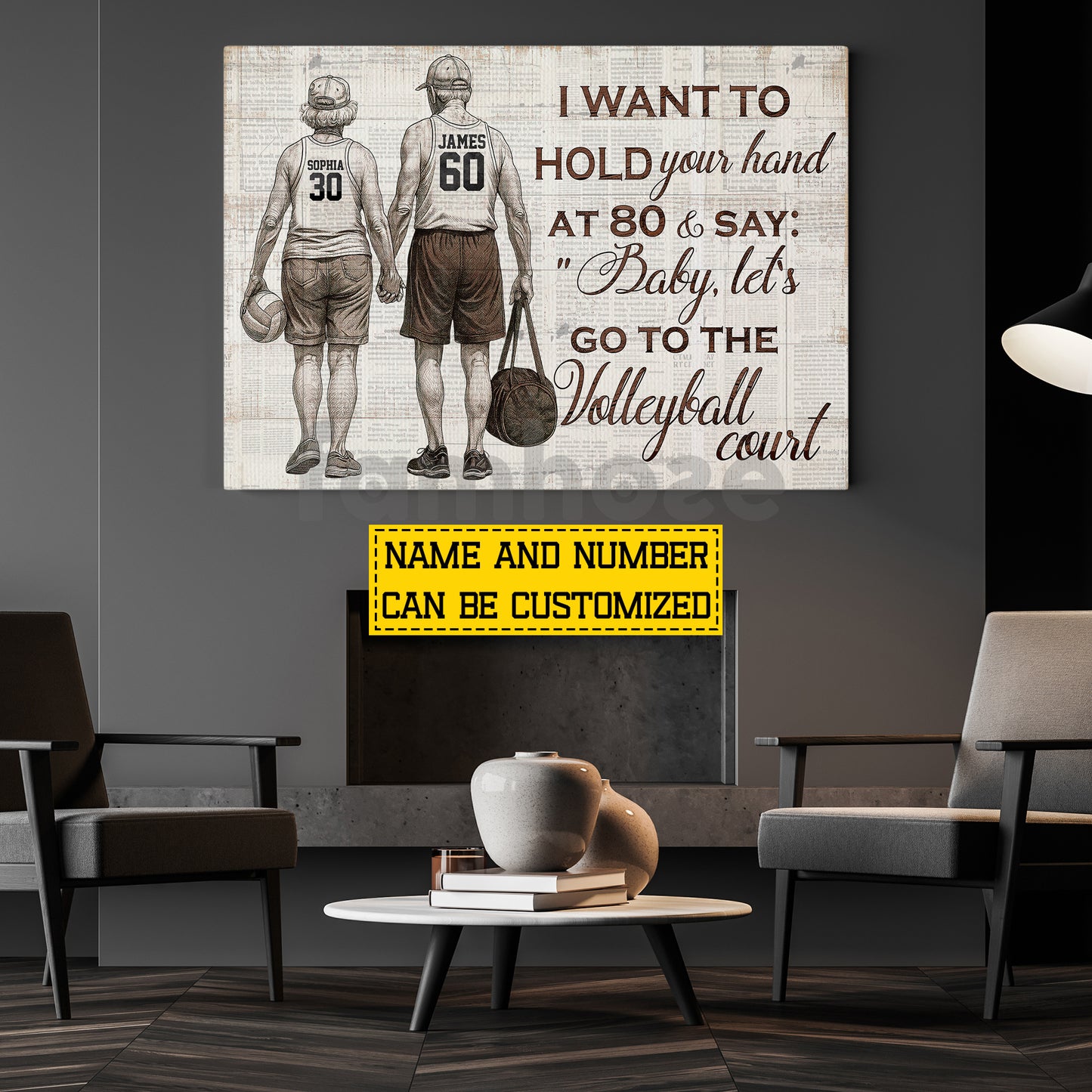 Personalized Couple Volleyball Canvas Painting, I Want To Hold Your Hand Sport Wall Art Decor, Poster Gift For Volleyball Couple