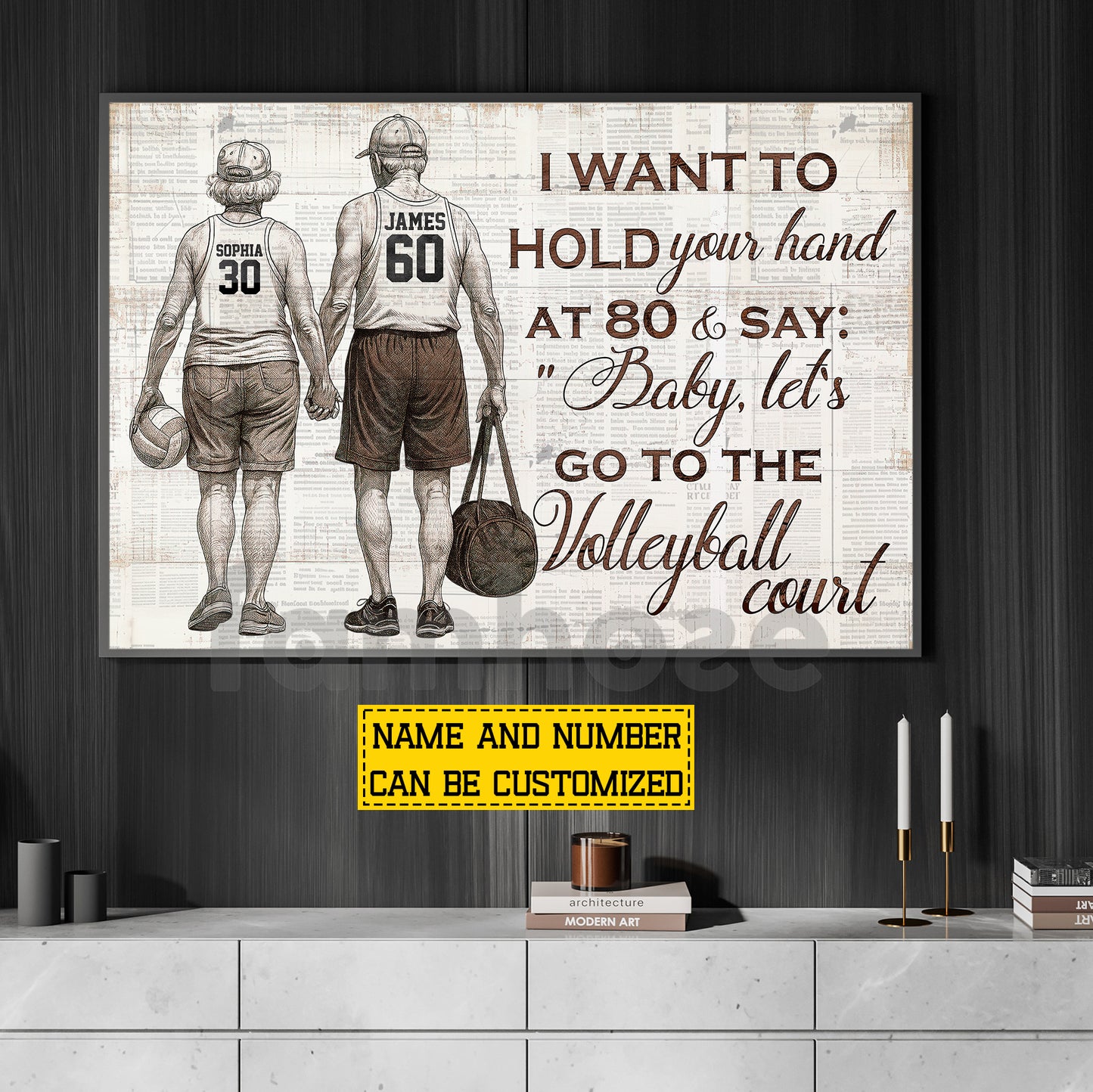 Personalized Couple Volleyball Canvas Painting, I Want To Hold Your Hand Sport Wall Art Decor, Poster Gift For Volleyball Couple