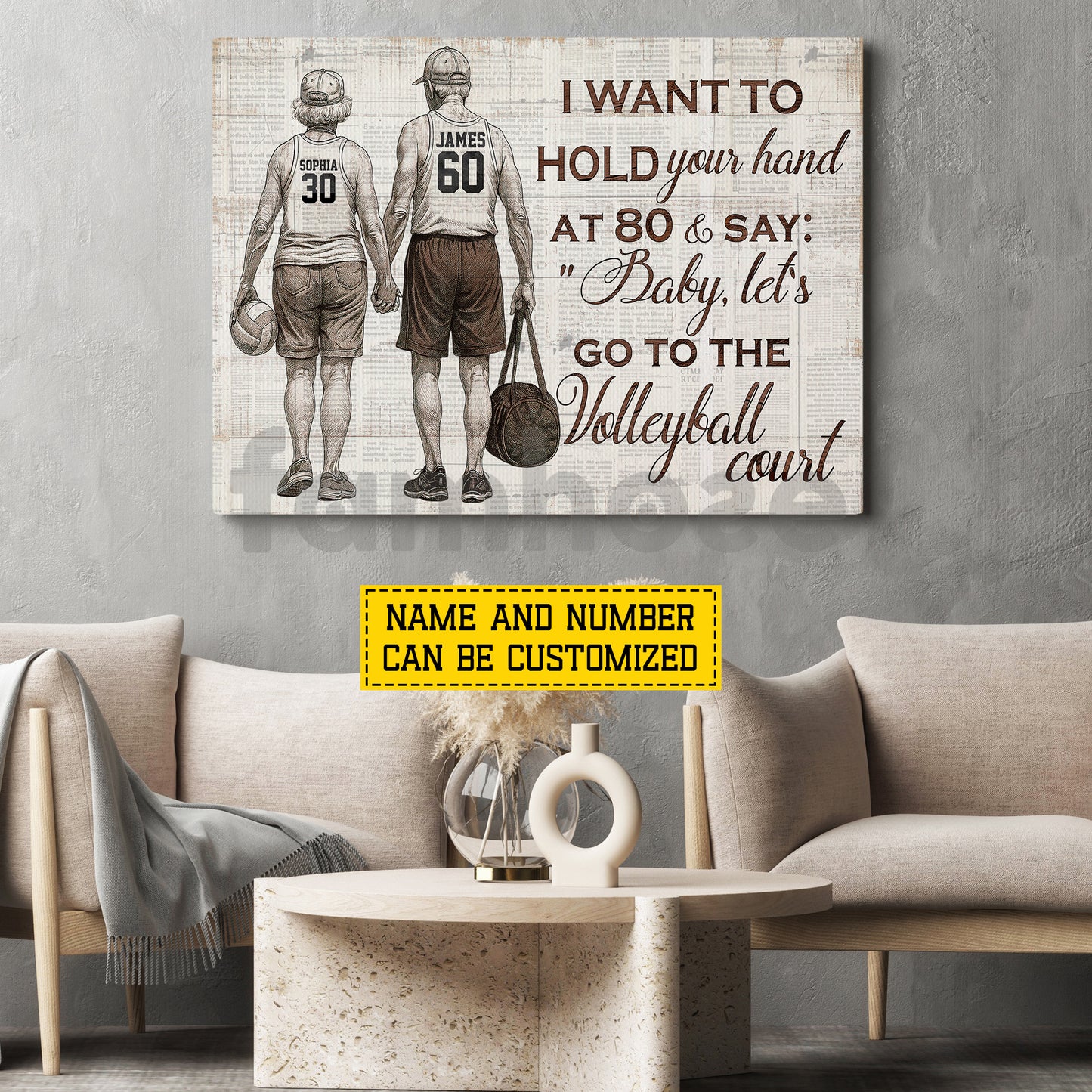 Personalized Couple Volleyball Canvas Painting, I Want To Hold Your Hand Sport Wall Art Decor, Poster Gift For Volleyball Couple