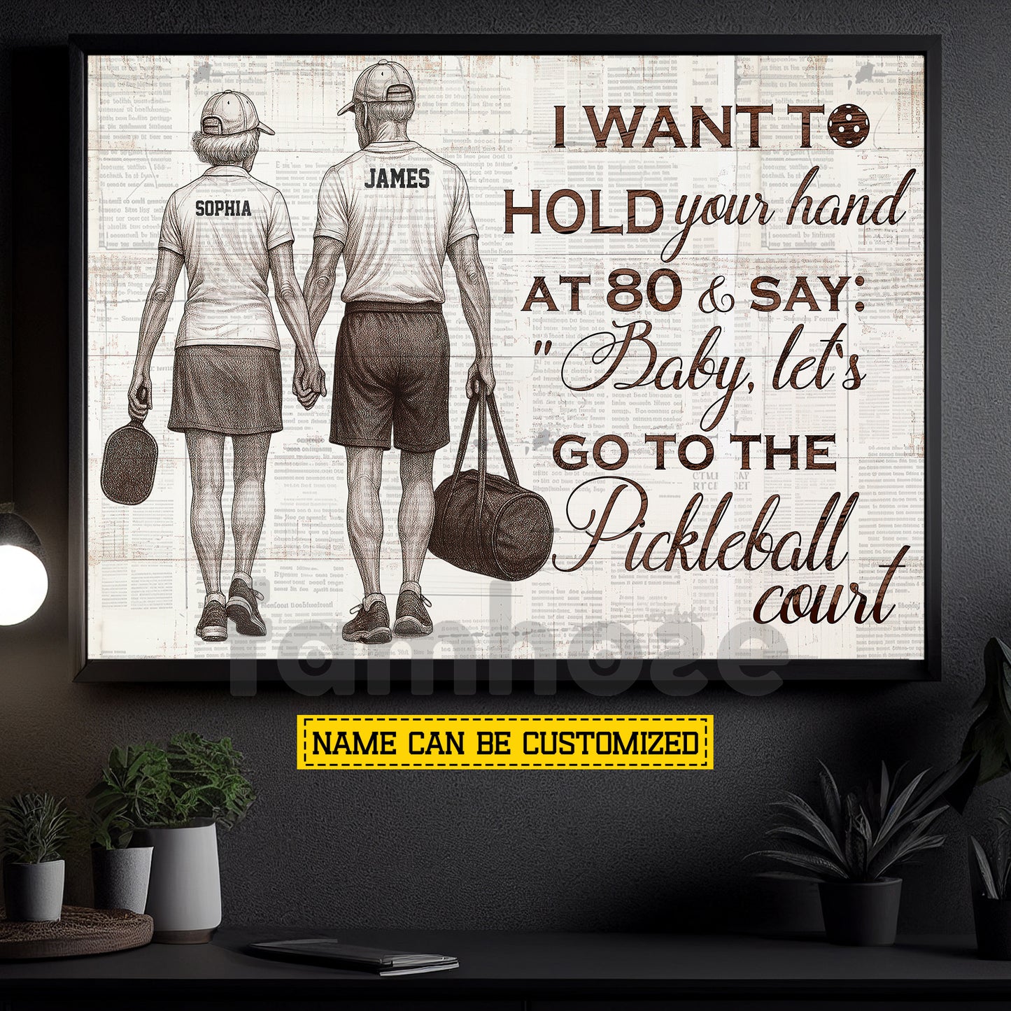 Personalized Couple Pickleball Canvas Painting, Baby Let's Go To Pickleball Court Wall Art Decor, Poster Gift For Pickleball Old Couple