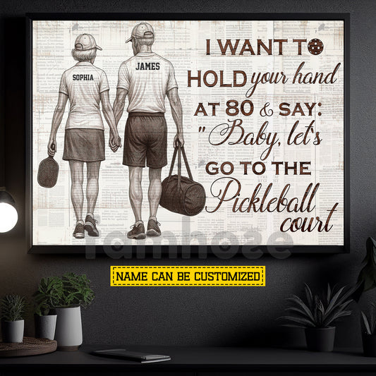 Personalized Couple Pickleball Canvas Painting, Baby Let's Go To Pickleball Court Wall Art Decor, Poster Gift For Pickleball Old Couple