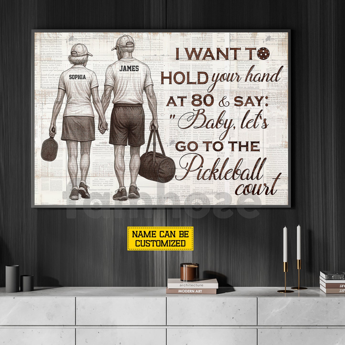 Personalized Couple Pickleball Canvas Painting, Baby Let's Go To Pickleball Court Wall Art Decor, Poster Gift For Pickleball Old Couple