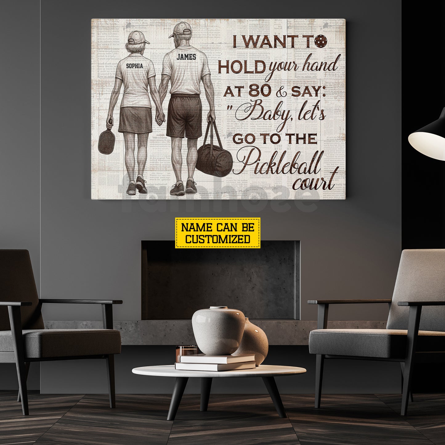 Personalized Couple Pickleball Canvas Painting, Baby Let's Go To Pickleball Court Wall Art Decor, Poster Gift For Pickleball Old Couple