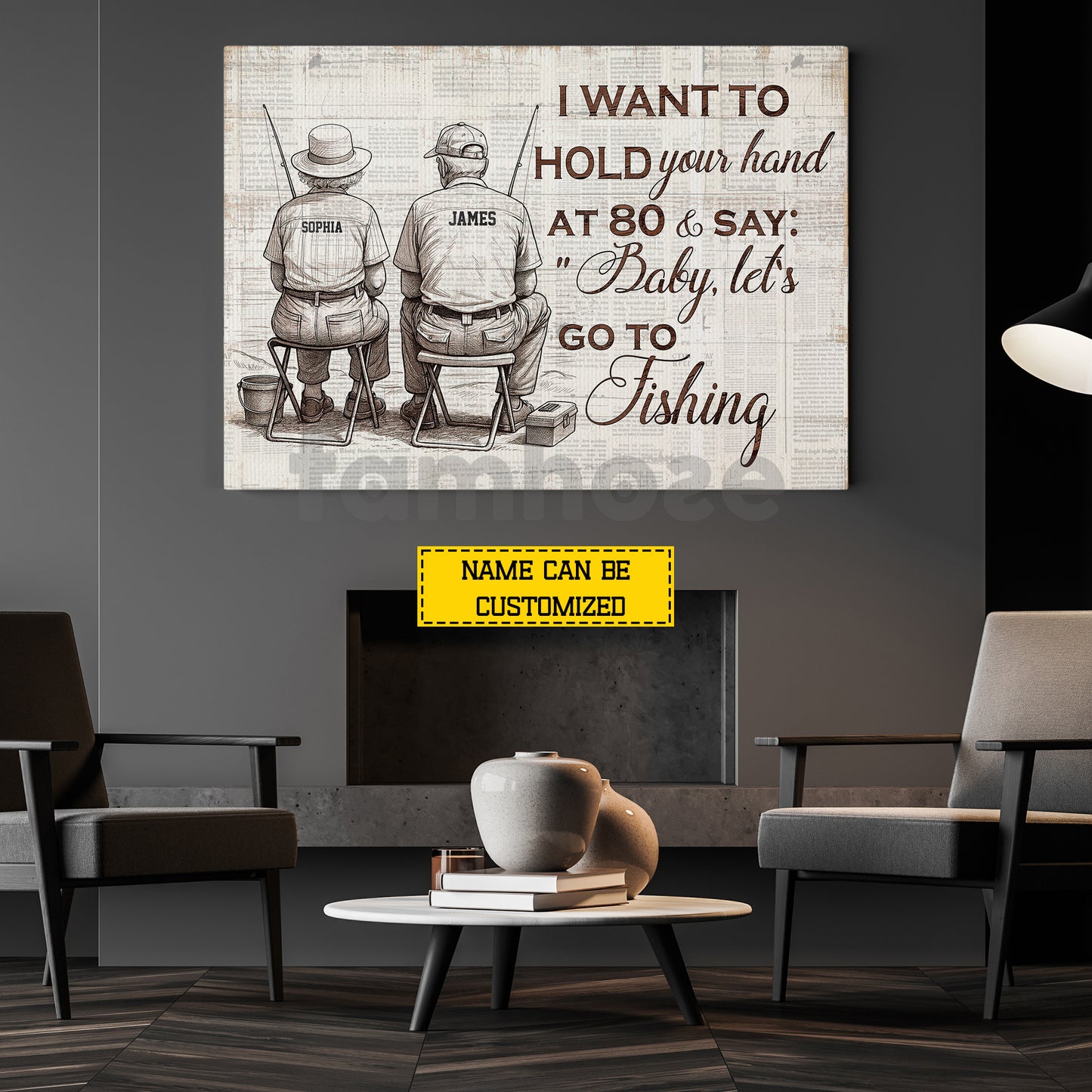 Personalized Couple Fishing Canvas Painting, Baby Let's Go To Fishing Wall Art Decor, Poster Gift For Fishing Lover