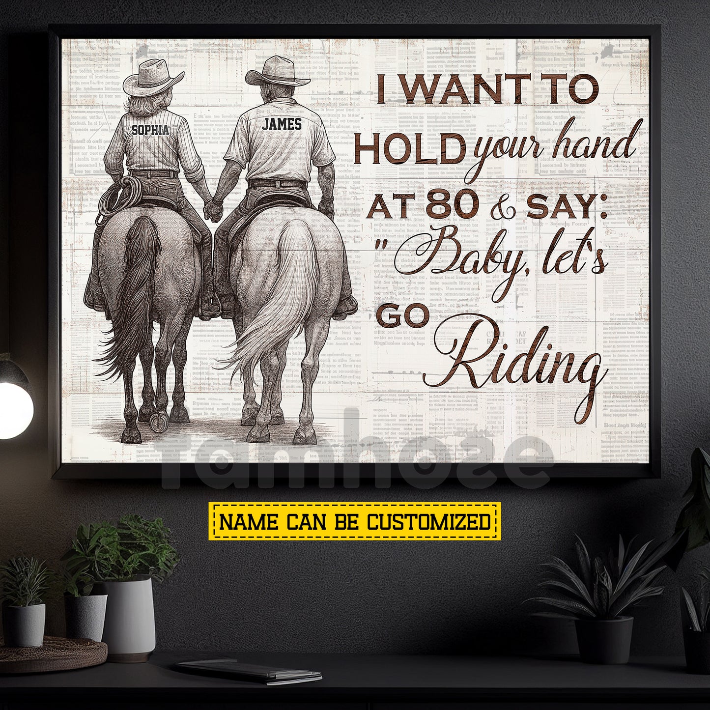 Personalized Couple Cowboy Cowgirl Riding Horse Canvas Painting, Baby Let's Go Riding Wall Art Decor, Poster Gift For Horse Riding Lover