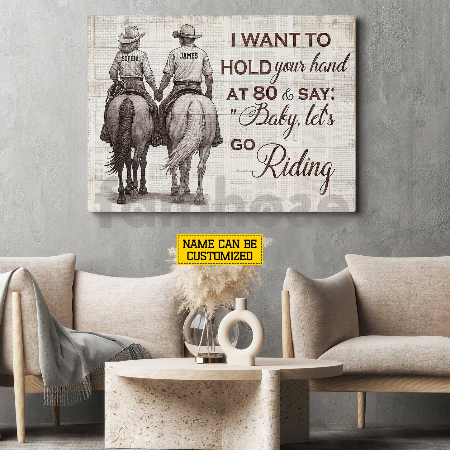 Personalized Couple Cowboy Cowgirl Riding Horse Canvas Painting, Baby Let's Go Riding Wall Art Decor, Poster Gift For Horse Riding Lover
