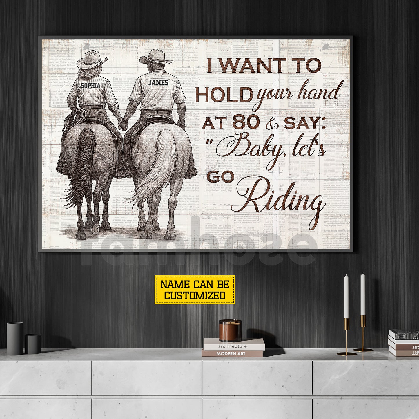 Personalized Couple Cowboy Cowgirl Riding Horse Canvas Painting, Baby Let's Go Riding Wall Art Decor, Poster Gift For Horse Riding Lover