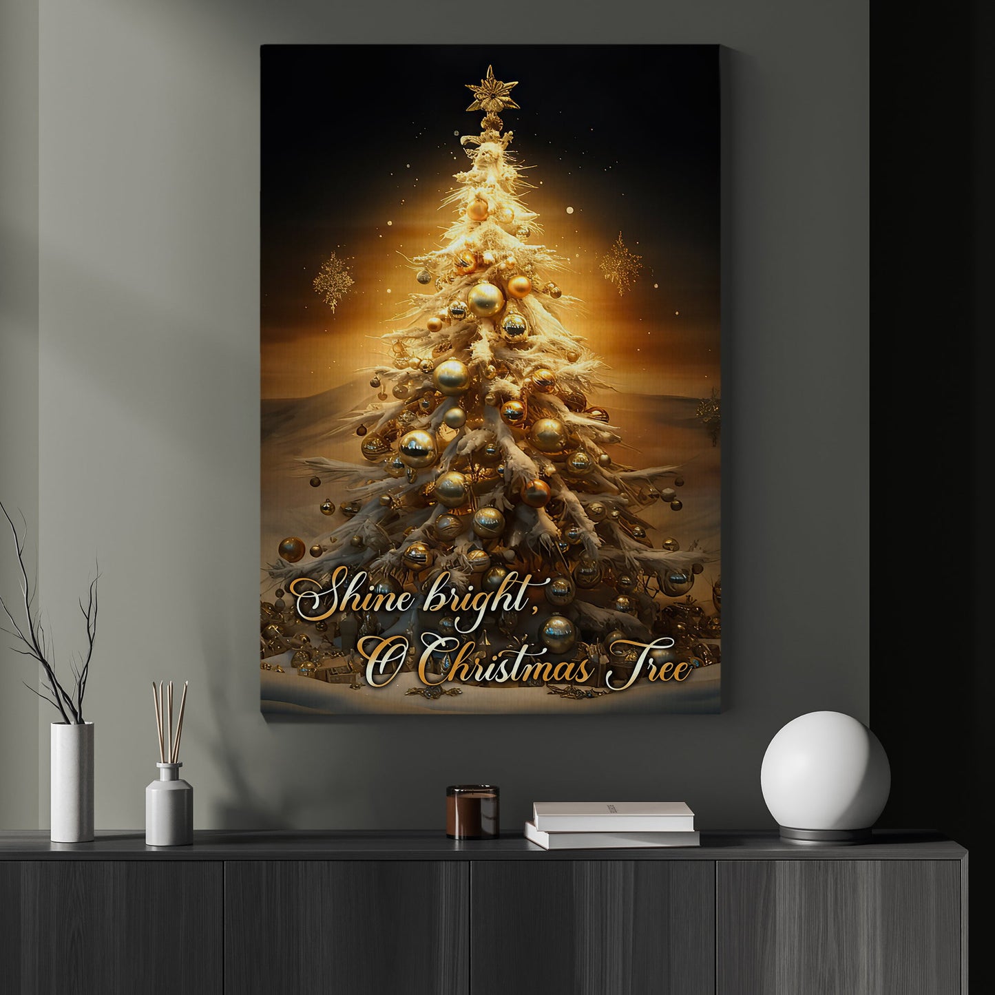 Shine Bright O Christmas Tree, Christmas Tree Xmas Canvas Painting, Xmas Wall Art Decor - Christmas Poster Gift