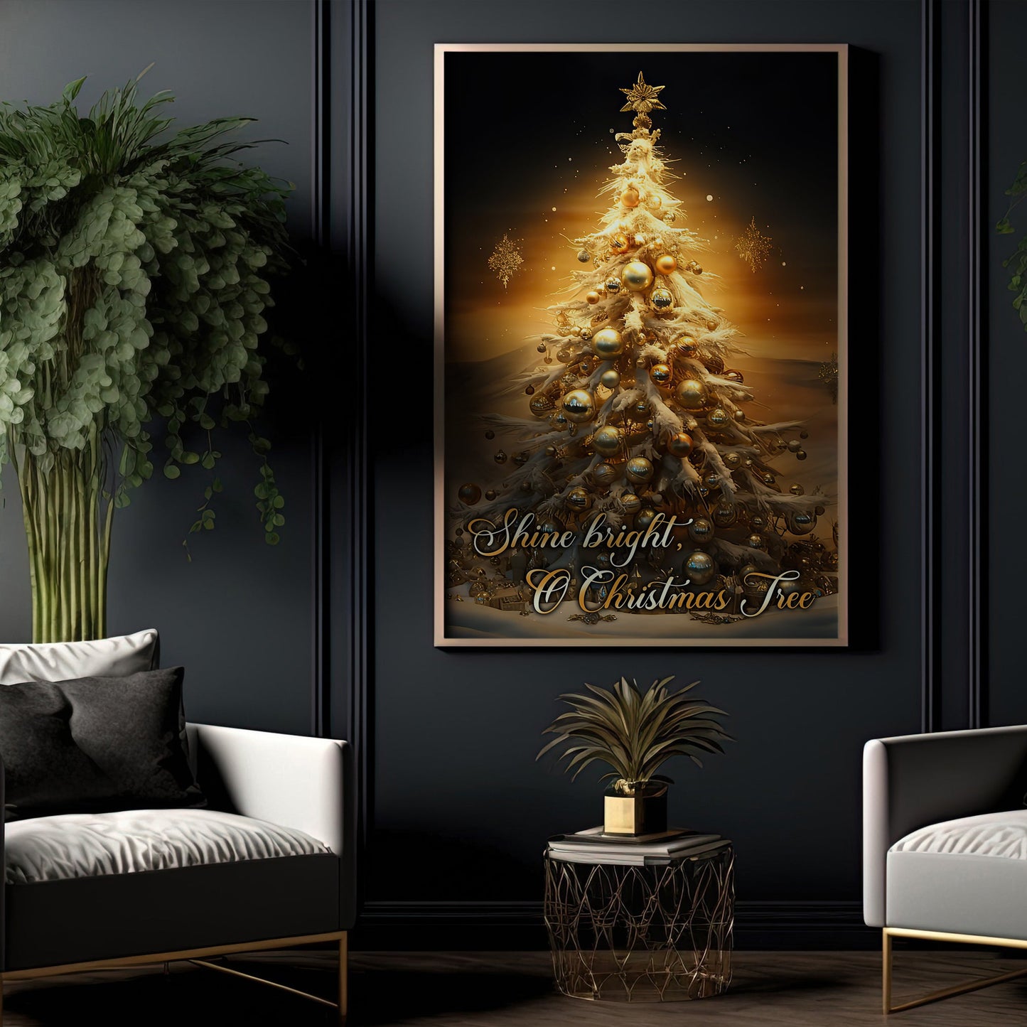 Shine Bright O Christmas Tree, Christmas Tree Xmas Canvas Painting, Xmas Wall Art Decor - Christmas Poster Gift