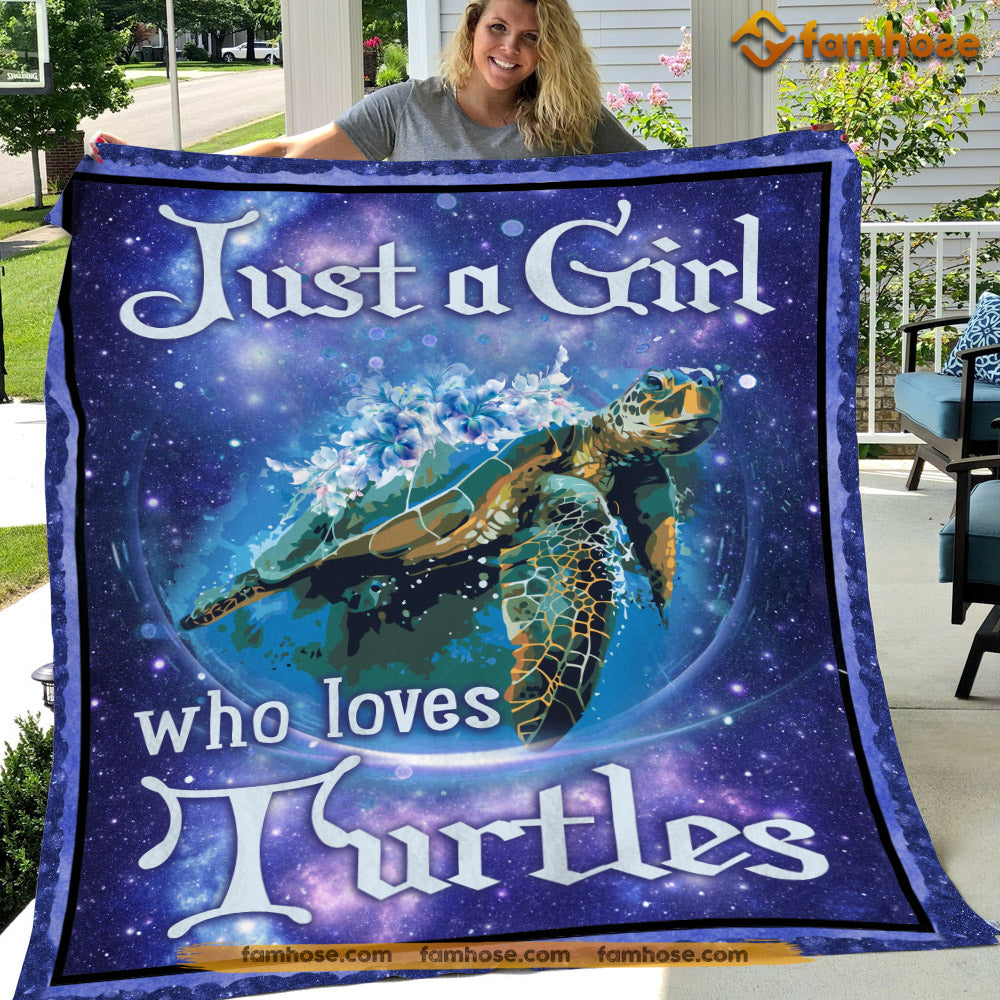 Turtle Blanket, Just A Girl Who Loves Turtles Fleece Blanket - Sherpa Blanket Gift For Turtle Lover, Turtle Owners