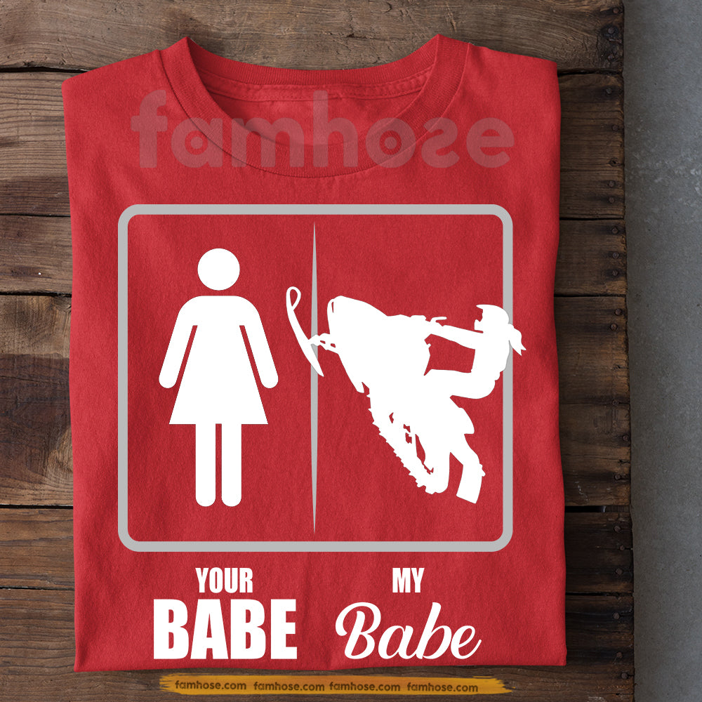 Funny Valentine Snowmobile Woman T-shirt, Your Babe Vs My Babe Tees Gift For Snowmobiling Lover