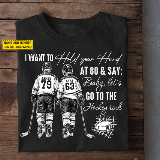 Personalized Senior Hockey Couple T-shirt, Baby Let's Go To The Hockey Rink Tees Gift For Hockey Lover