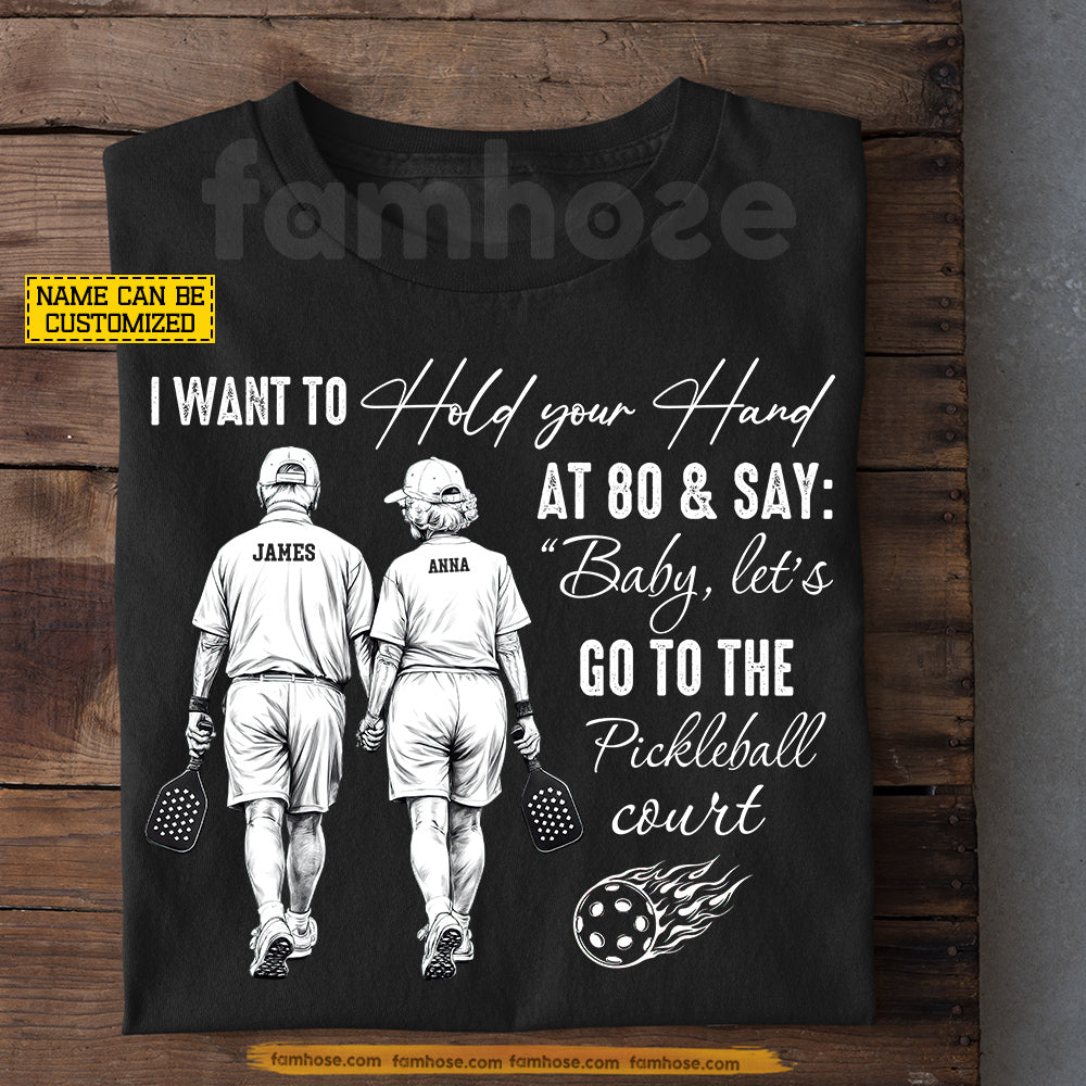Personalized Old Couple Pickleball T-shirt, Baby Let's Go To The Pickleball Court Sport Tees Gift For Pickleball Lover