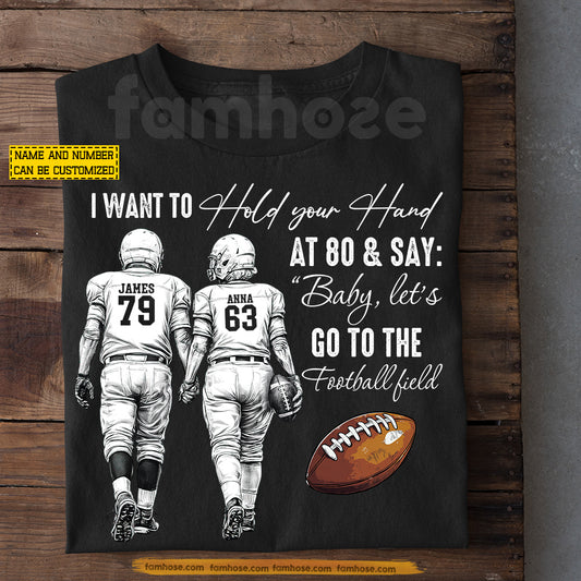 Personalized Couple Football T-shirt, Baby Let's Go To The Football Field Sport Tees Gift For Football Lover