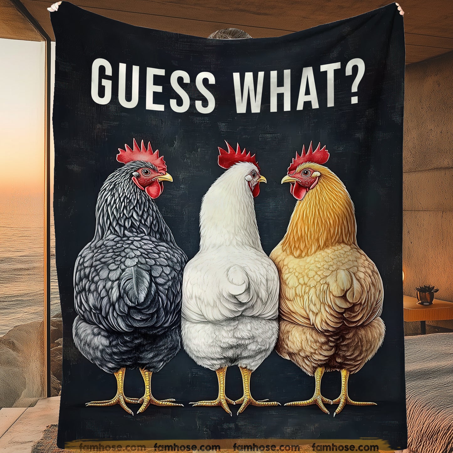 Funny Chicken Fleece Blanket, Guess What Woven Blanket, Farm Sherpa Blanket Gift For Chicken Lover